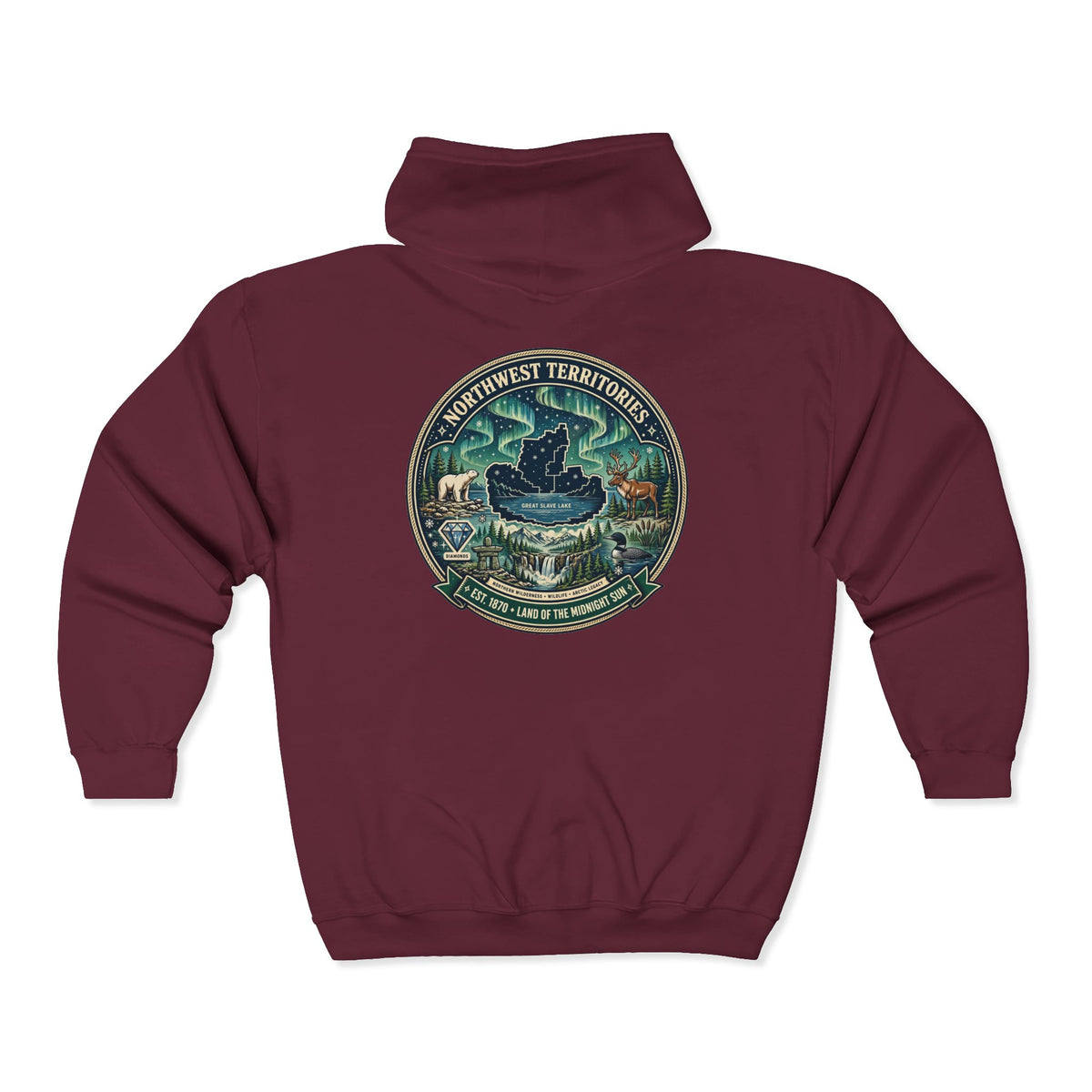 Northwest Territories Scenic Hoodie — Aurora, Moose and Wilderness Badge