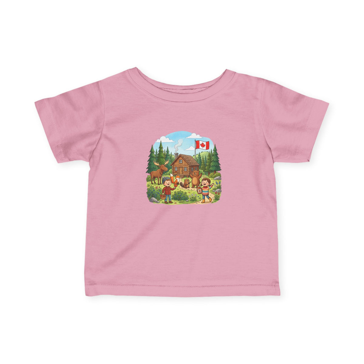 Infant Tee — Cozy Canadian Cabin Scene with Maple Flag