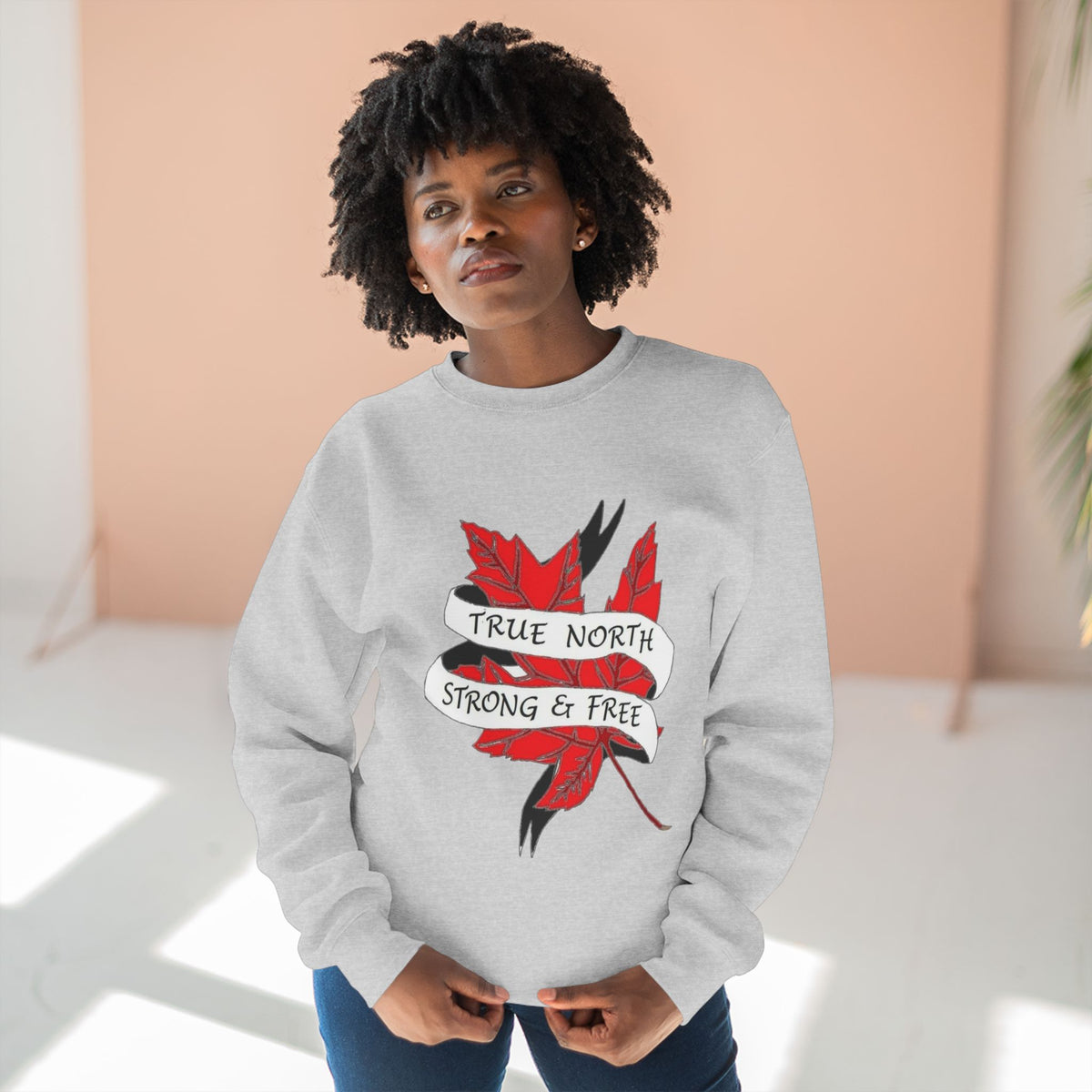 True North Maple Crewneck Sweatshirt — "True North Strong and Free"
