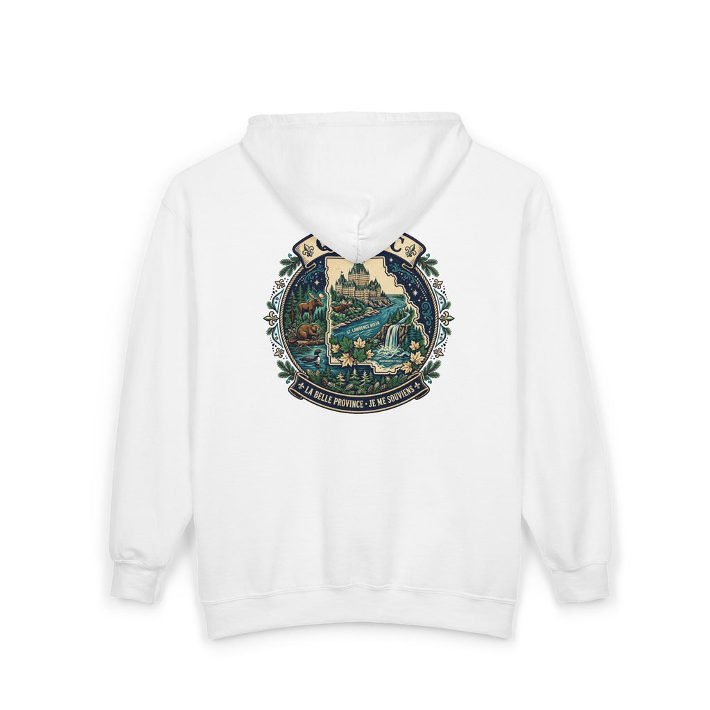 Québec Vintage Travel Hoodie — Scenic Chateau and Waterfall Souvenir Hoodie