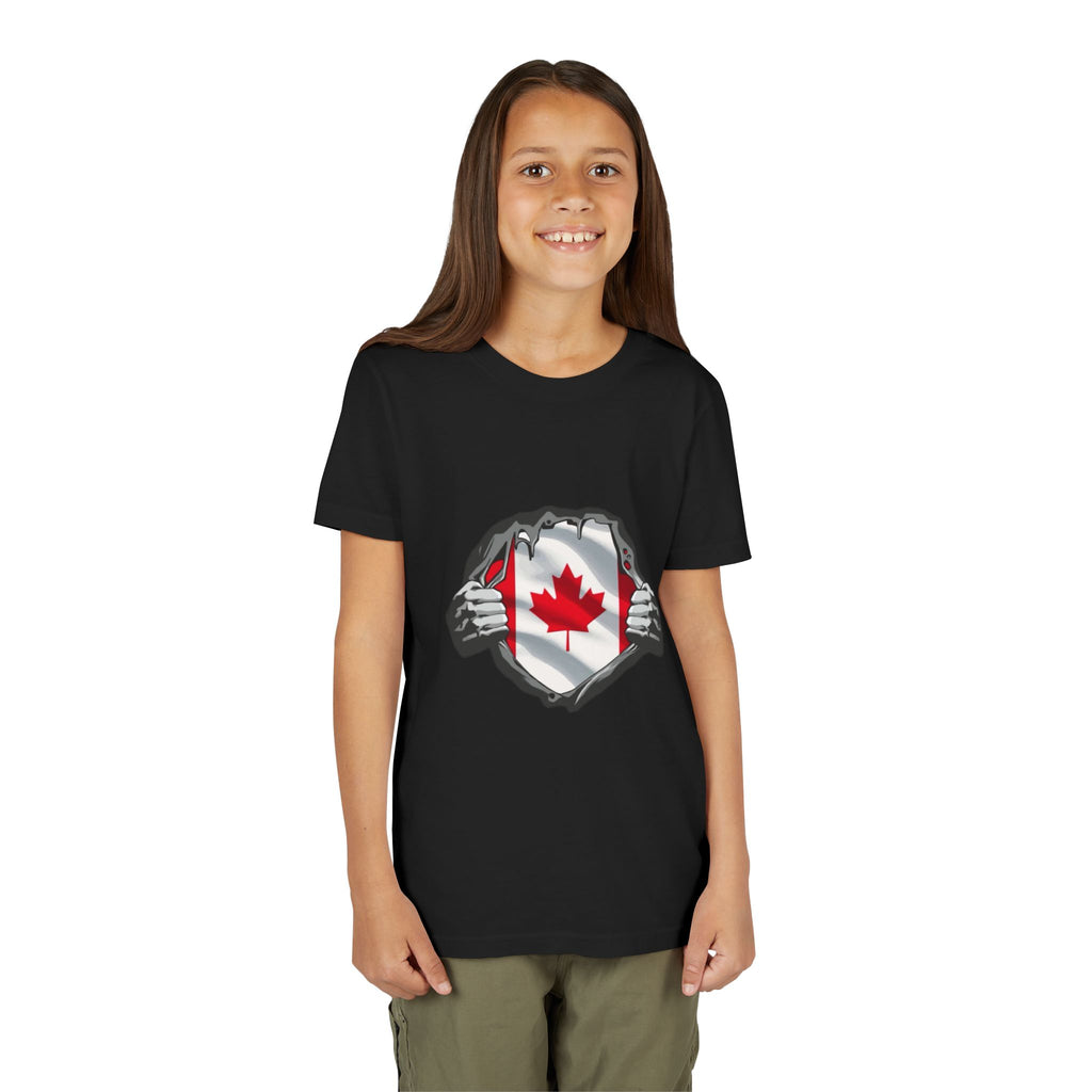 Youth Tee — Ripped Chest Canadian Flag Graphic (Canada Pride)