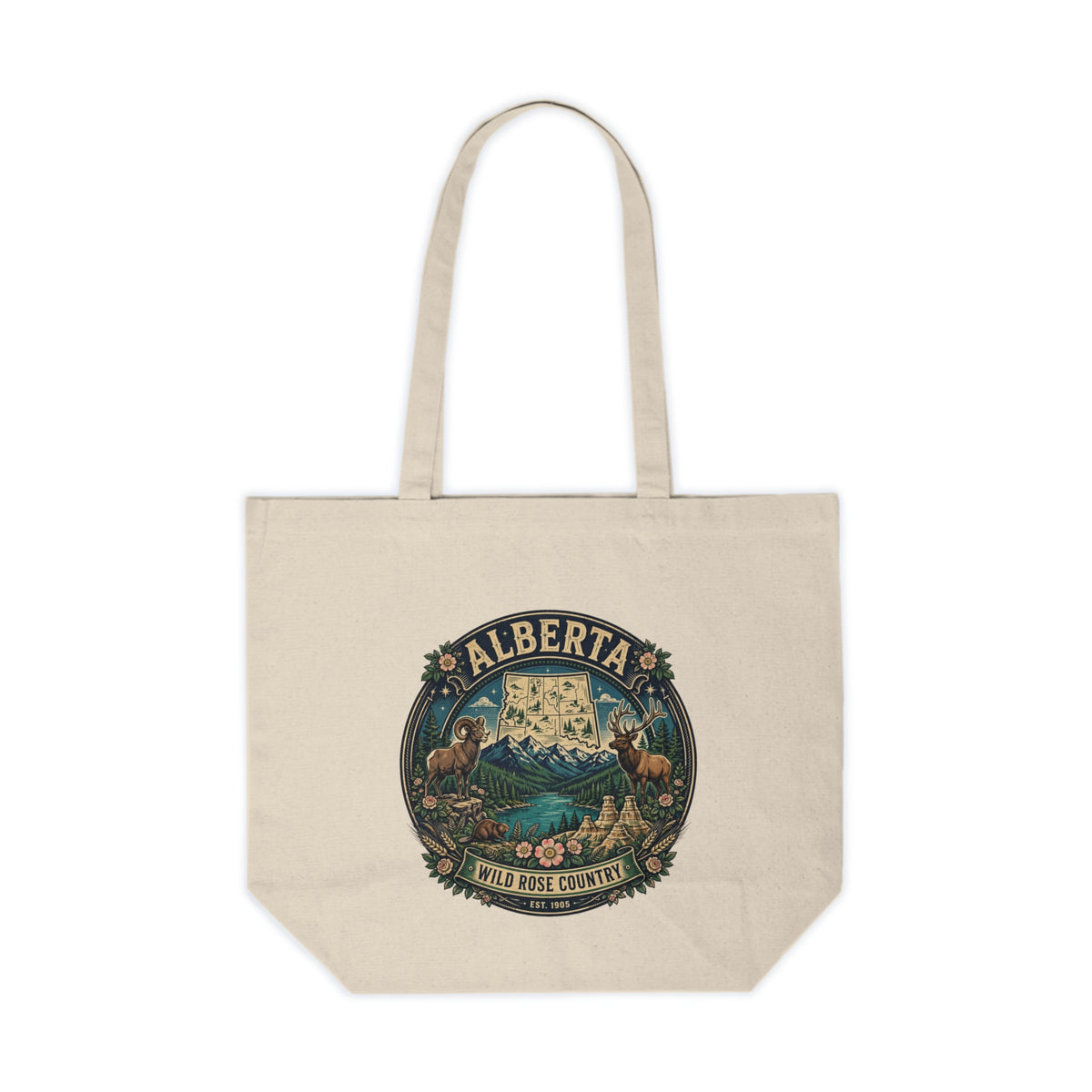 Alberta Scenic Canvas Tote — Wild Rose Country Illustrated Market Bag