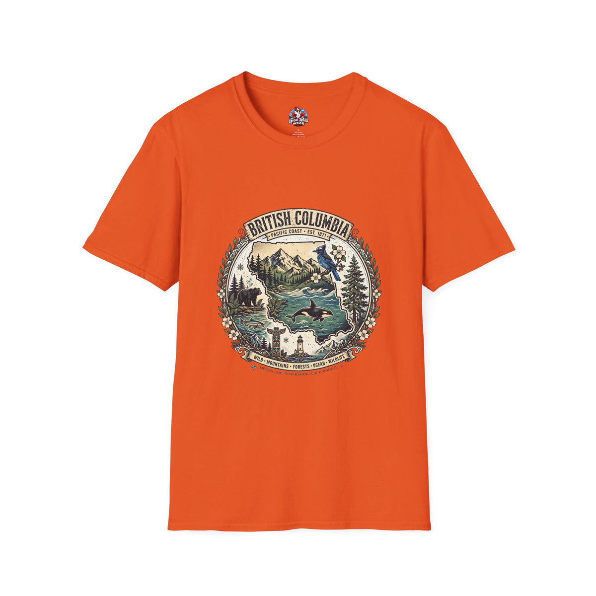 British Columbia Nature T-Shirt — Scenic Mountains and Orca Travel Tee