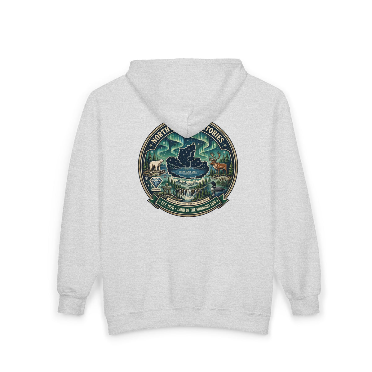 Northwest Territories Scenic Hoodie — Aurora, Moose and Wilderness Badge