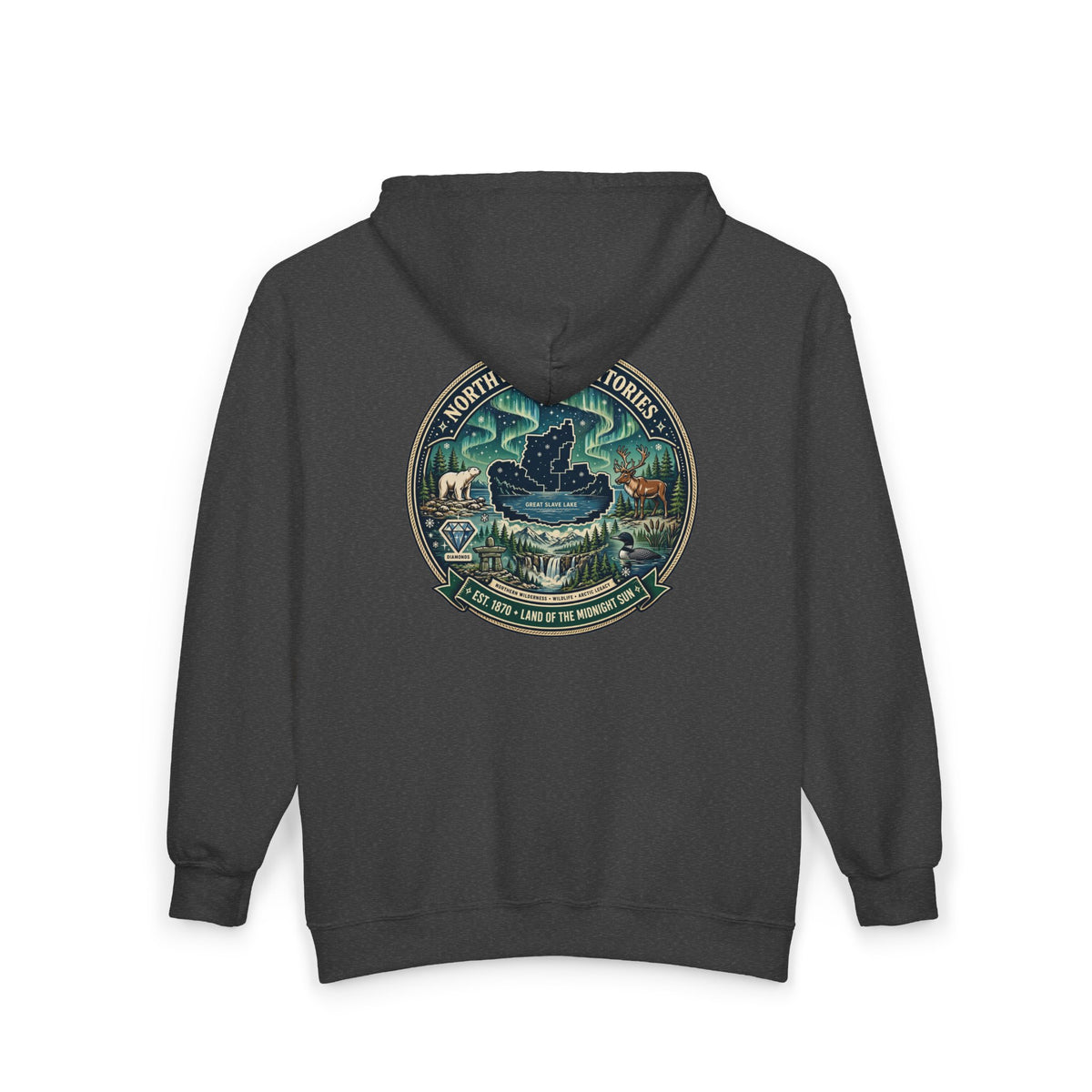 Northwest Territories Scenic Hoodie — Aurora, Moose and Wilderness Badge