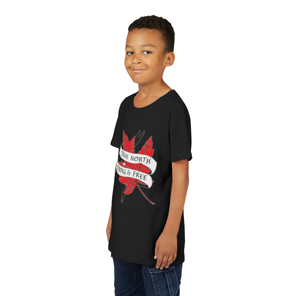 Youth T-Shirt — "True North Strong & Free" Maple Leaf Canada Pride Tee