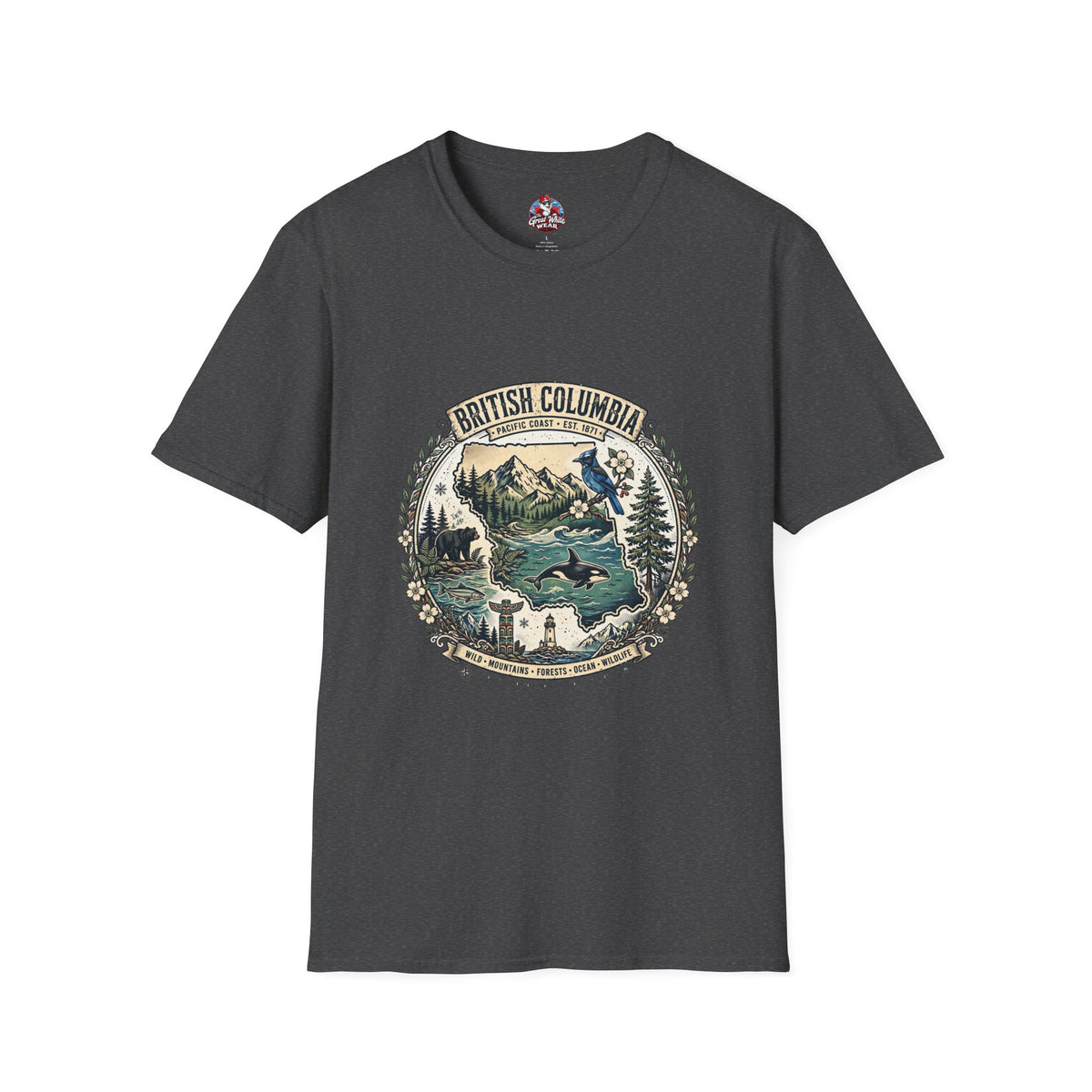 British Columbia Nature T-Shirt — Scenic Mountains and Orca Travel Tee