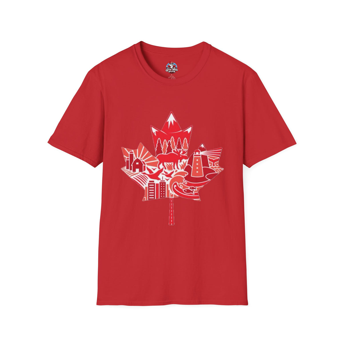 Canada Maple Leaf Skyline T-Shirt — Red Canadian Landmark Graphic Tee