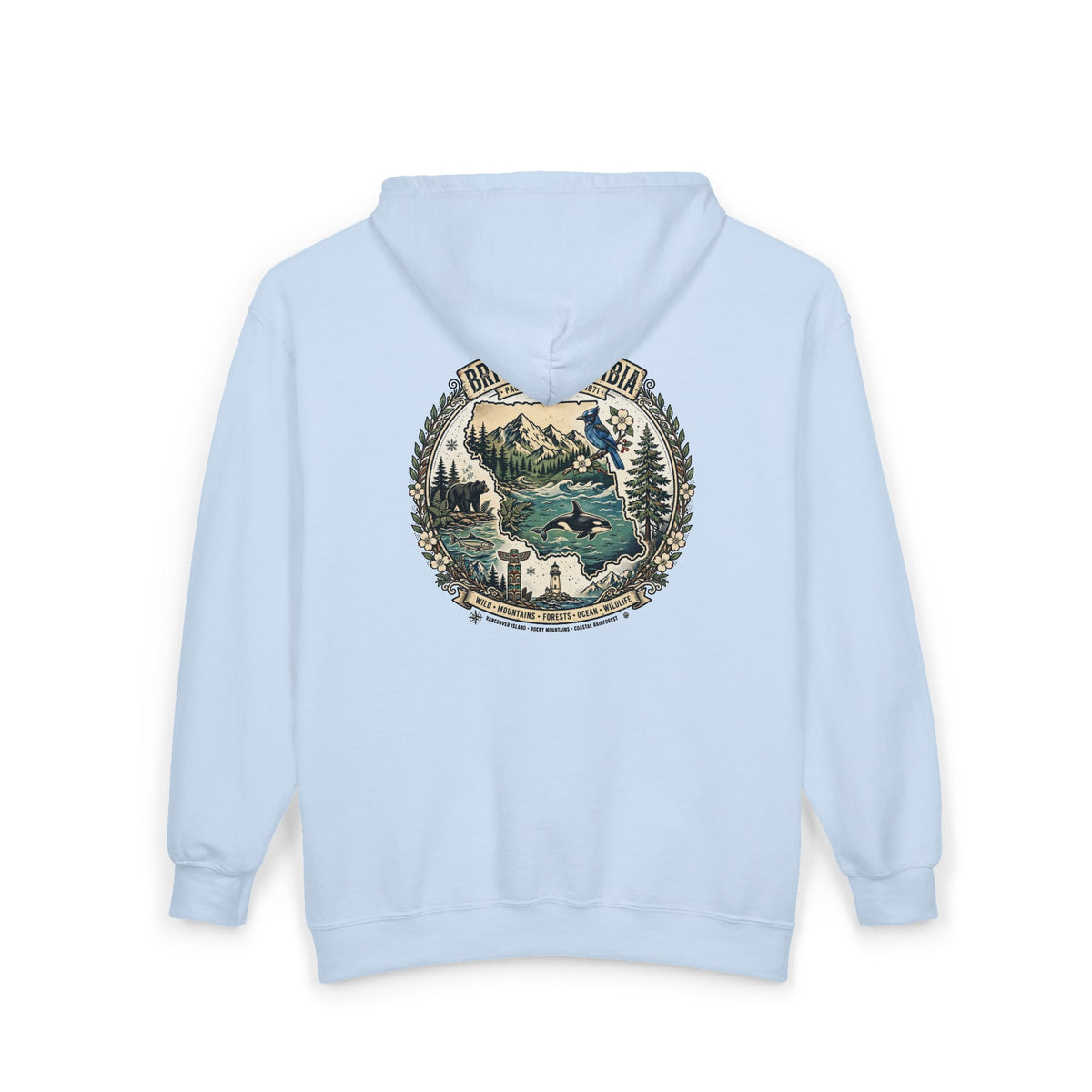 British Columbia Nature Hoodie — Scenic Mountains and Orca