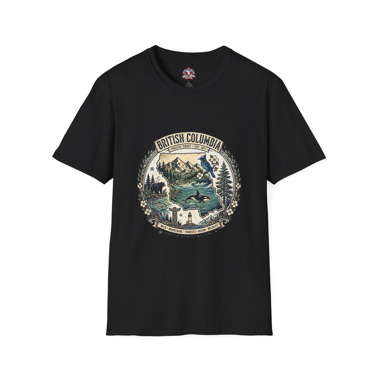 British Columbia Nature T-Shirt — Scenic Mountains and Orca Travel Tee