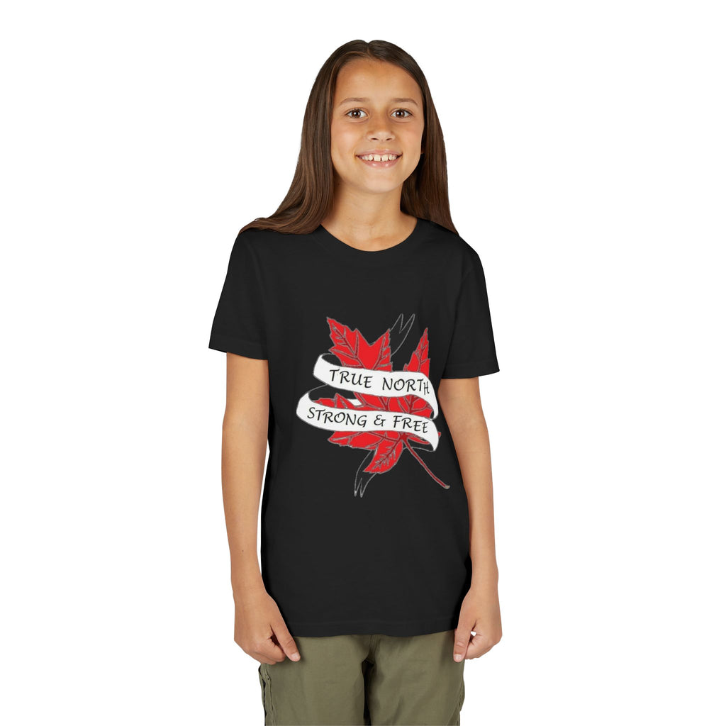 Youth T-Shirt — "True North Strong & Free" Maple Leaf Canada Pride Tee