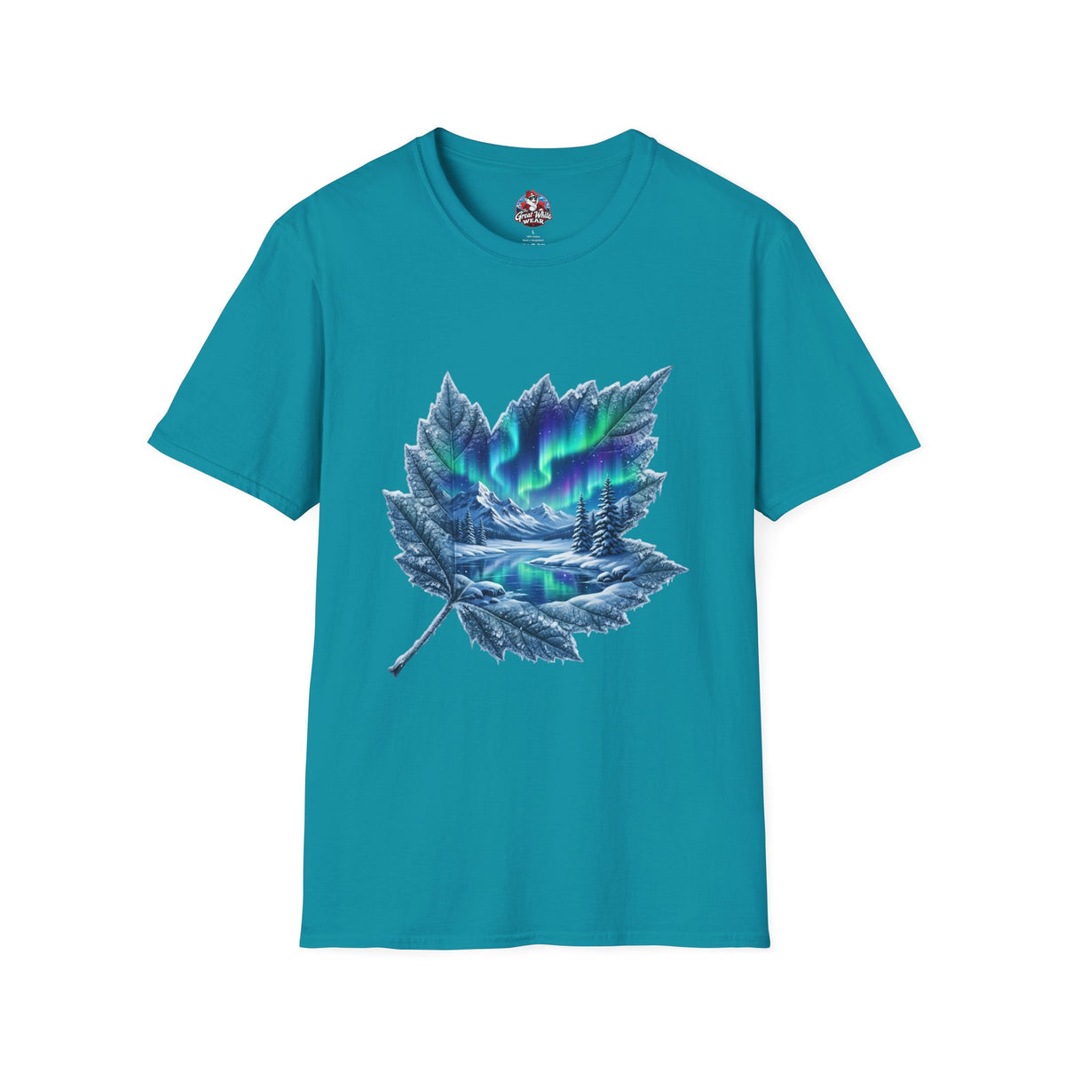Womens Aurora Maple Leaf Tee — Northern Lights Nature T-Shirt