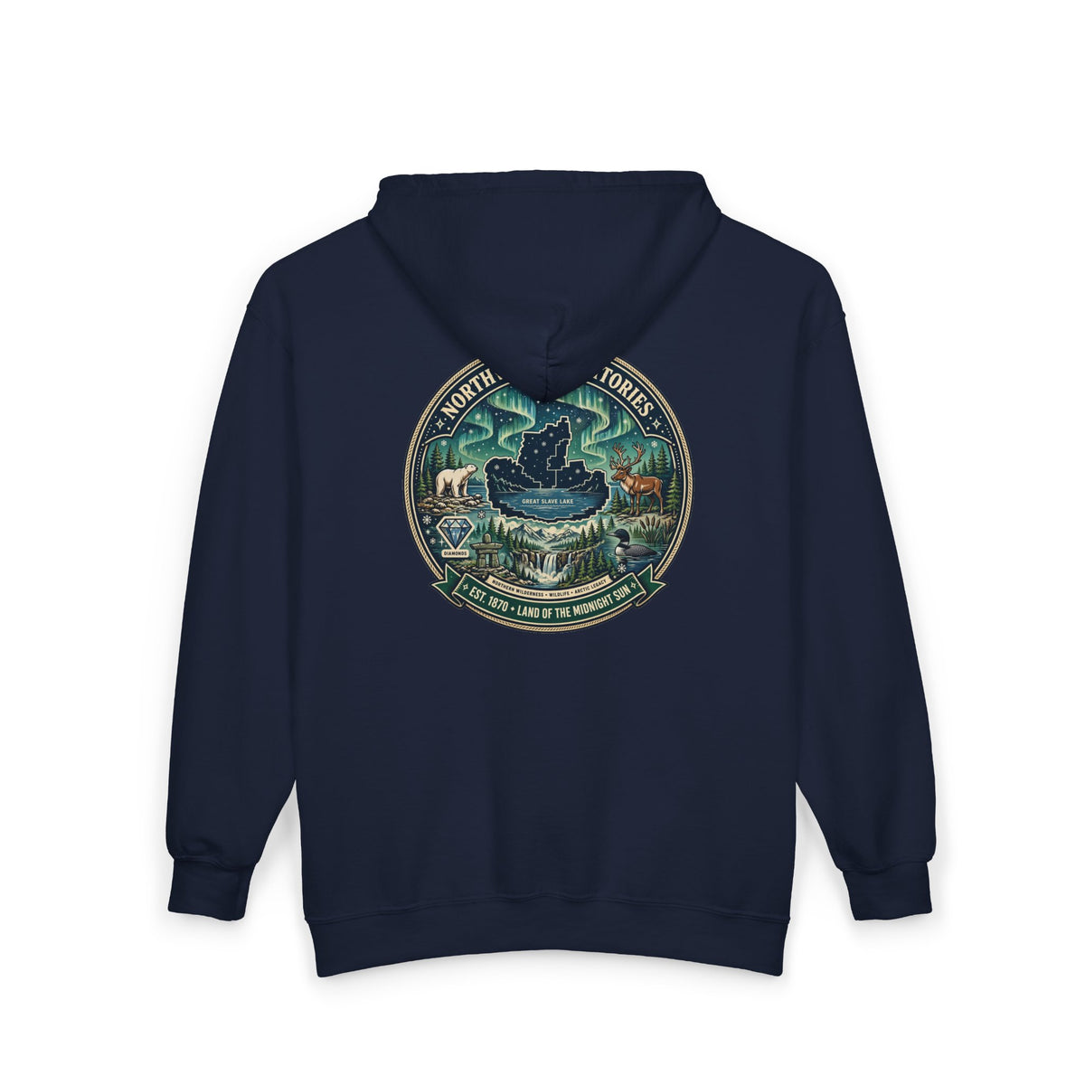 Northwest Territories Scenic Hoodie — Aurora, Moose and Wilderness Badge