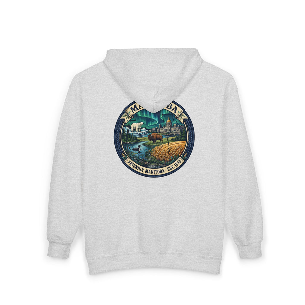 Manitoba Nature Badge Hoodie — Northern Lights, Moose and Prairie