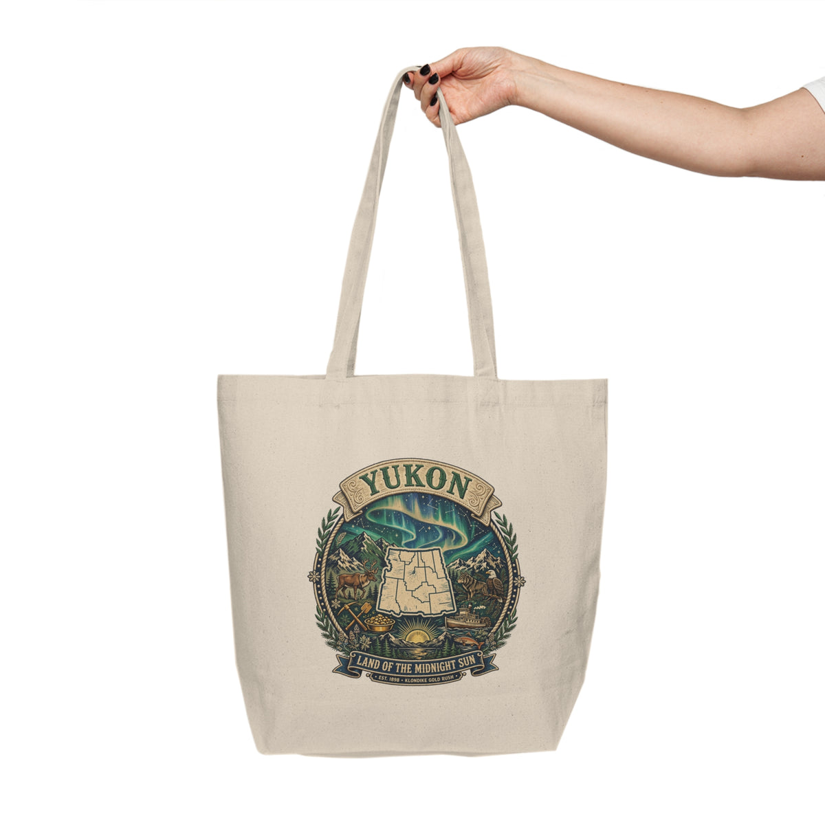 Yukon National Park Canvas Tote — Northern Lights and Wilderness Travel Bag