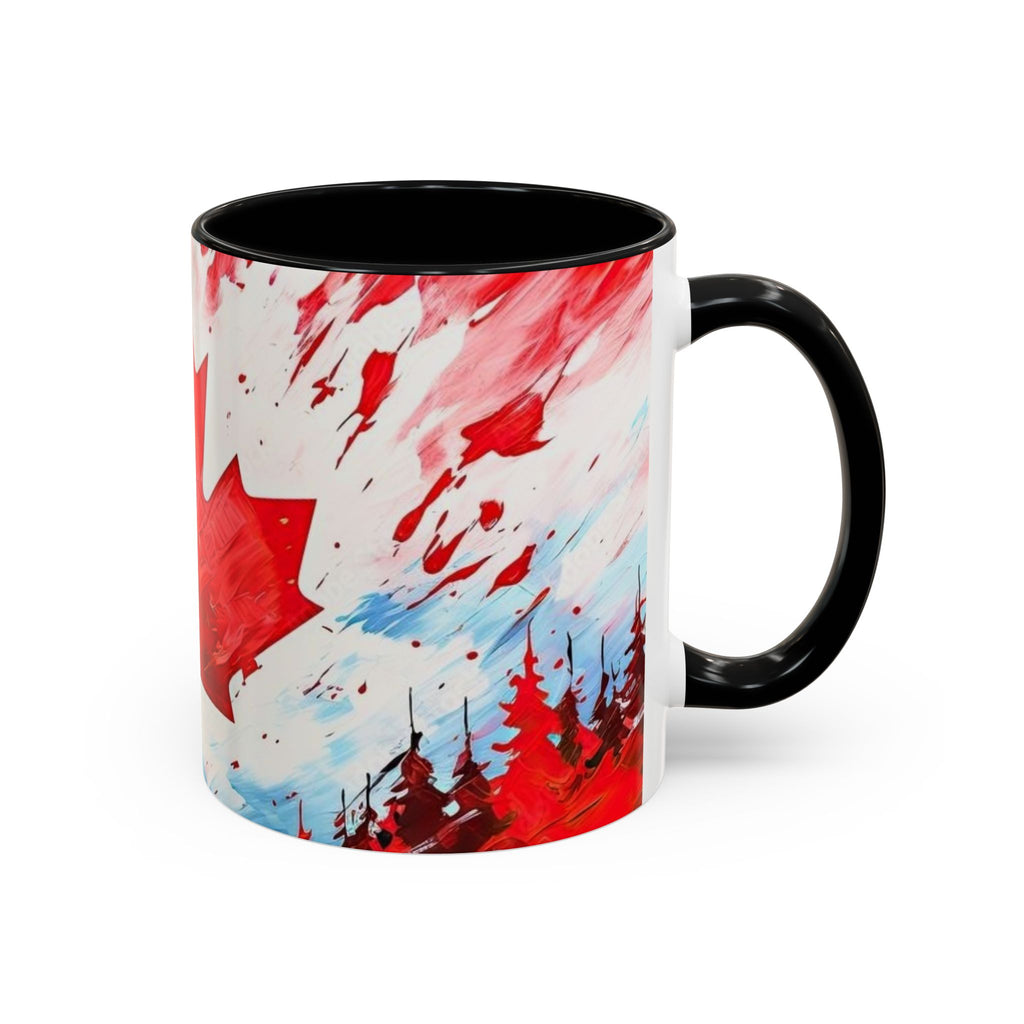 Canadian Maple Leaf Coffee Mug — Red Watercolor Canada Flag Accent Mug (11/15 oz)