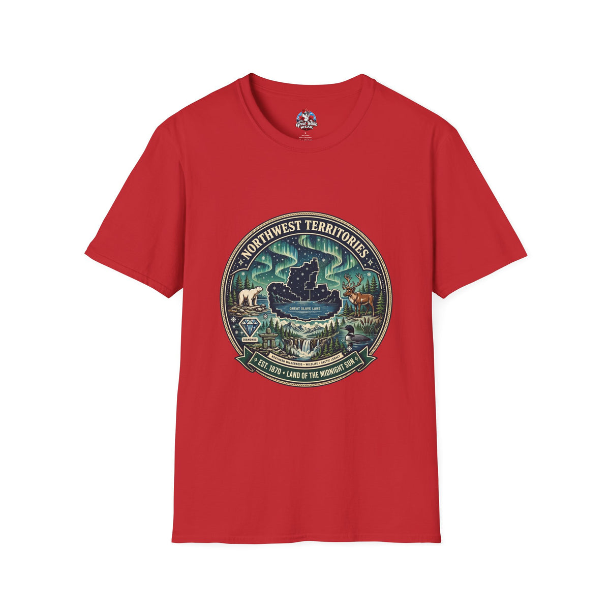 Northwest Territories Scenic T-Shirt — Aurora, Moose and Wilderness Badge