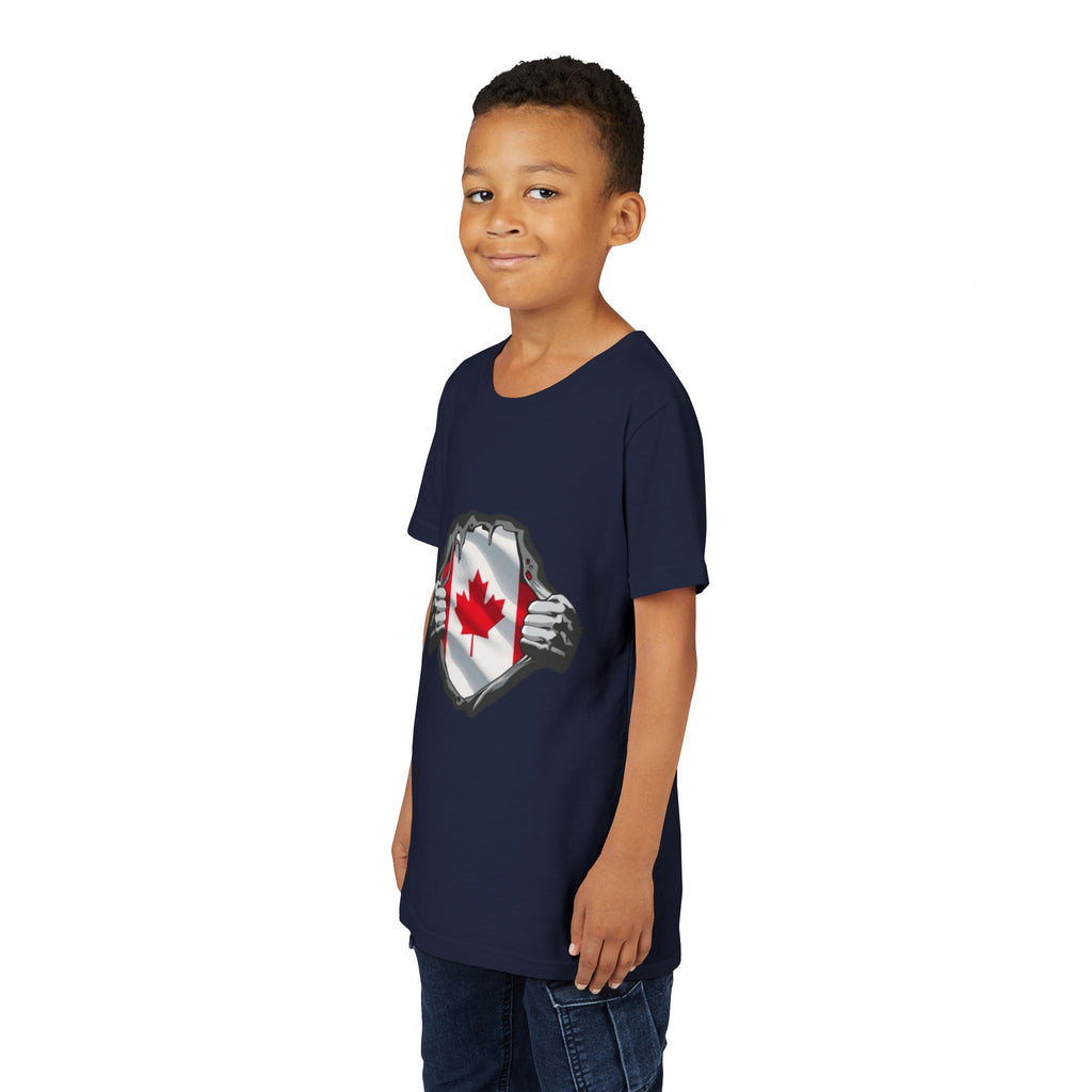Youth Tee — Ripped Chest Canadian Flag Graphic (Canada Pride)