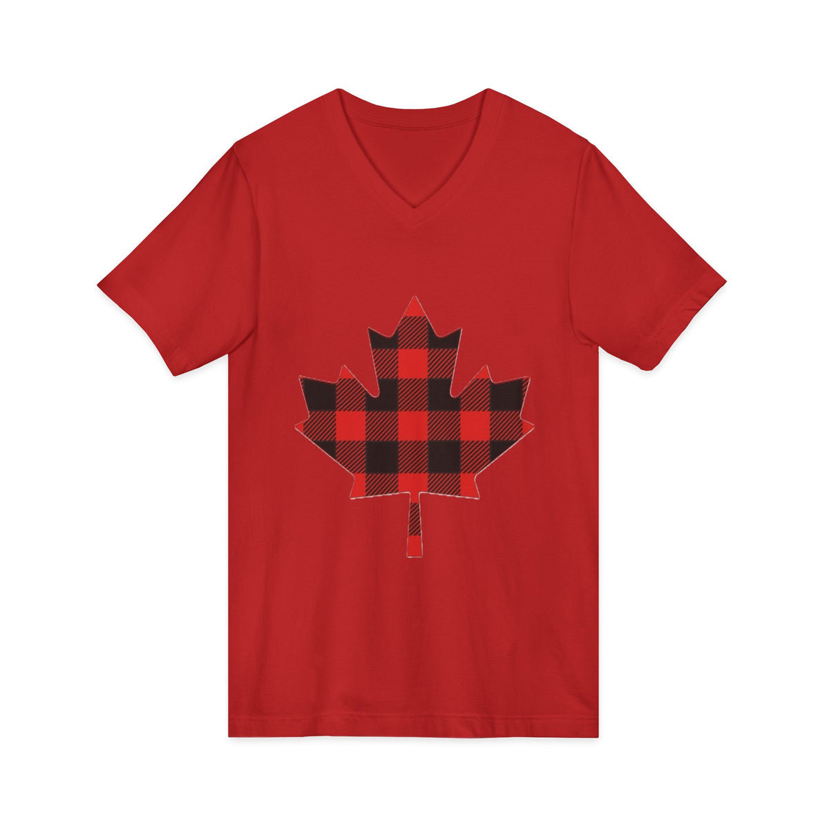 Plaid Maple Leaf V-Neck Tee — Canadian Buffalo Check Canada Day Shirt