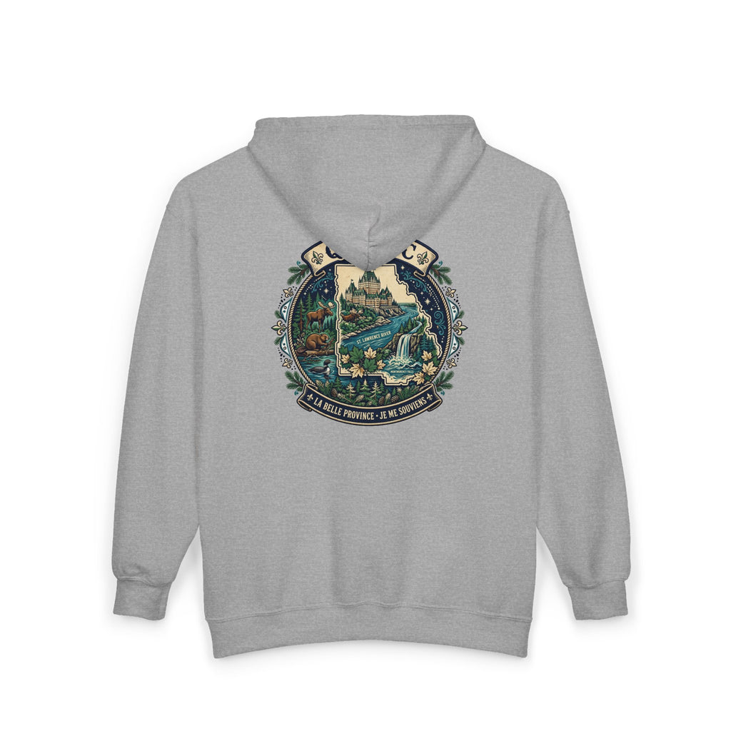 Québec Vintage Travel Hoodie — Scenic Chateau and Waterfall Souvenir Hoodie