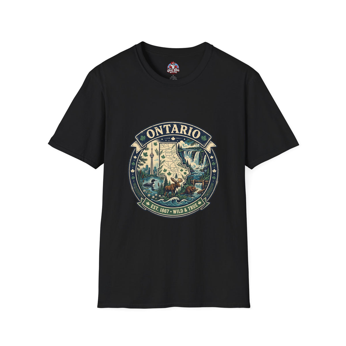 Ontario Vintage Adventure T-Shirt — Great Lakes Camping and Wildlife Design