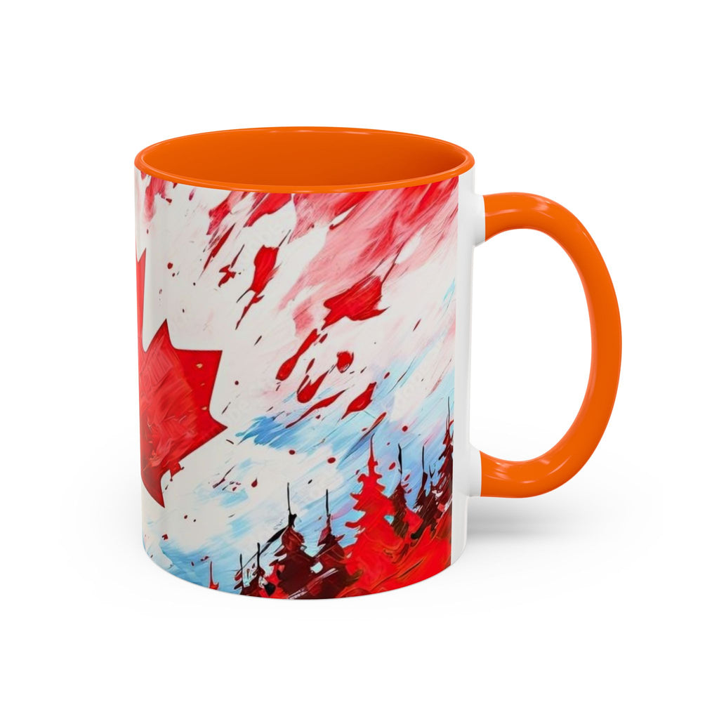 Canadian Maple Leaf Coffee Mug — Red Watercolor Canada Flag Accent Mug (11/15 oz)