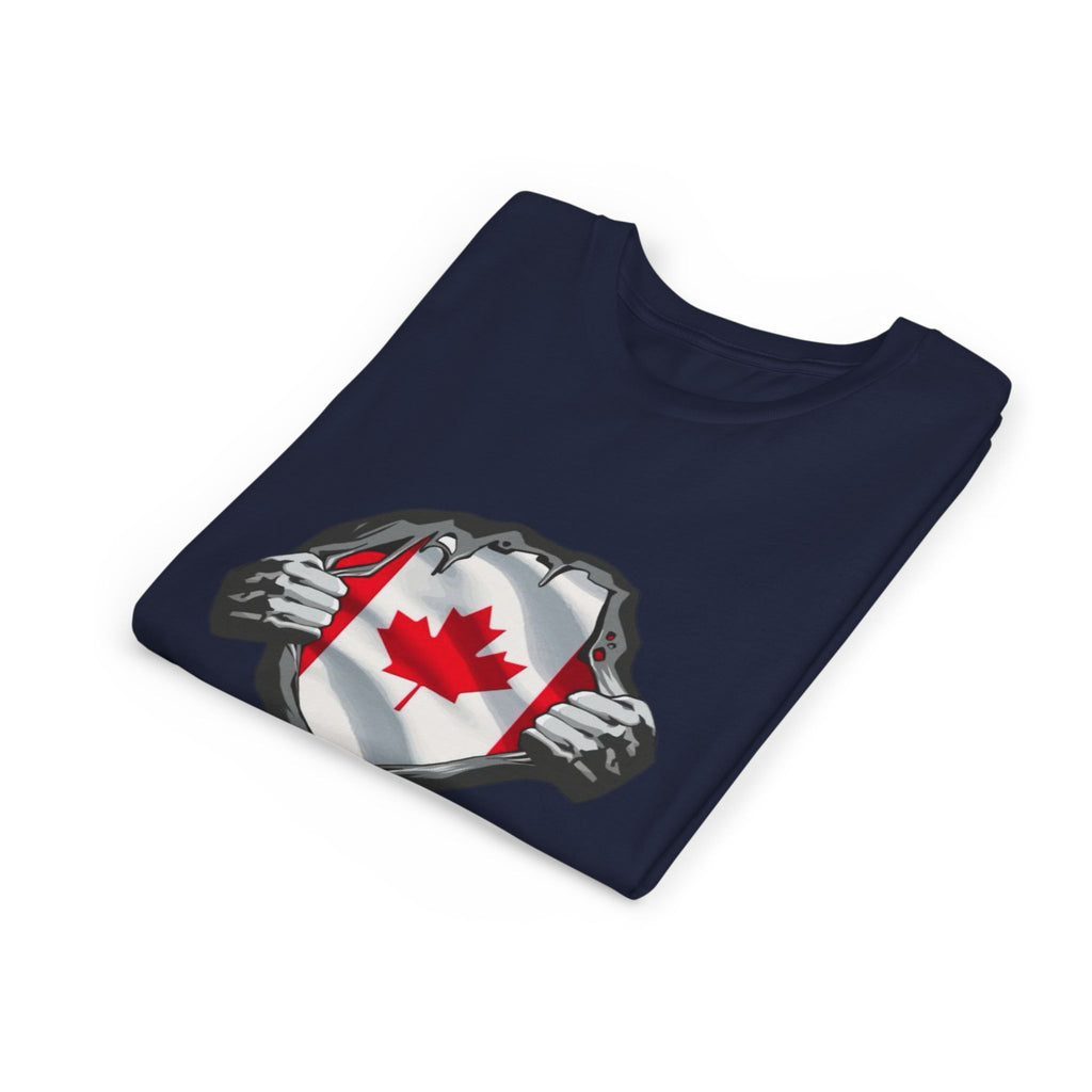 Youth Tee — Ripped Chest Canadian Flag Graphic (Canada Pride)
