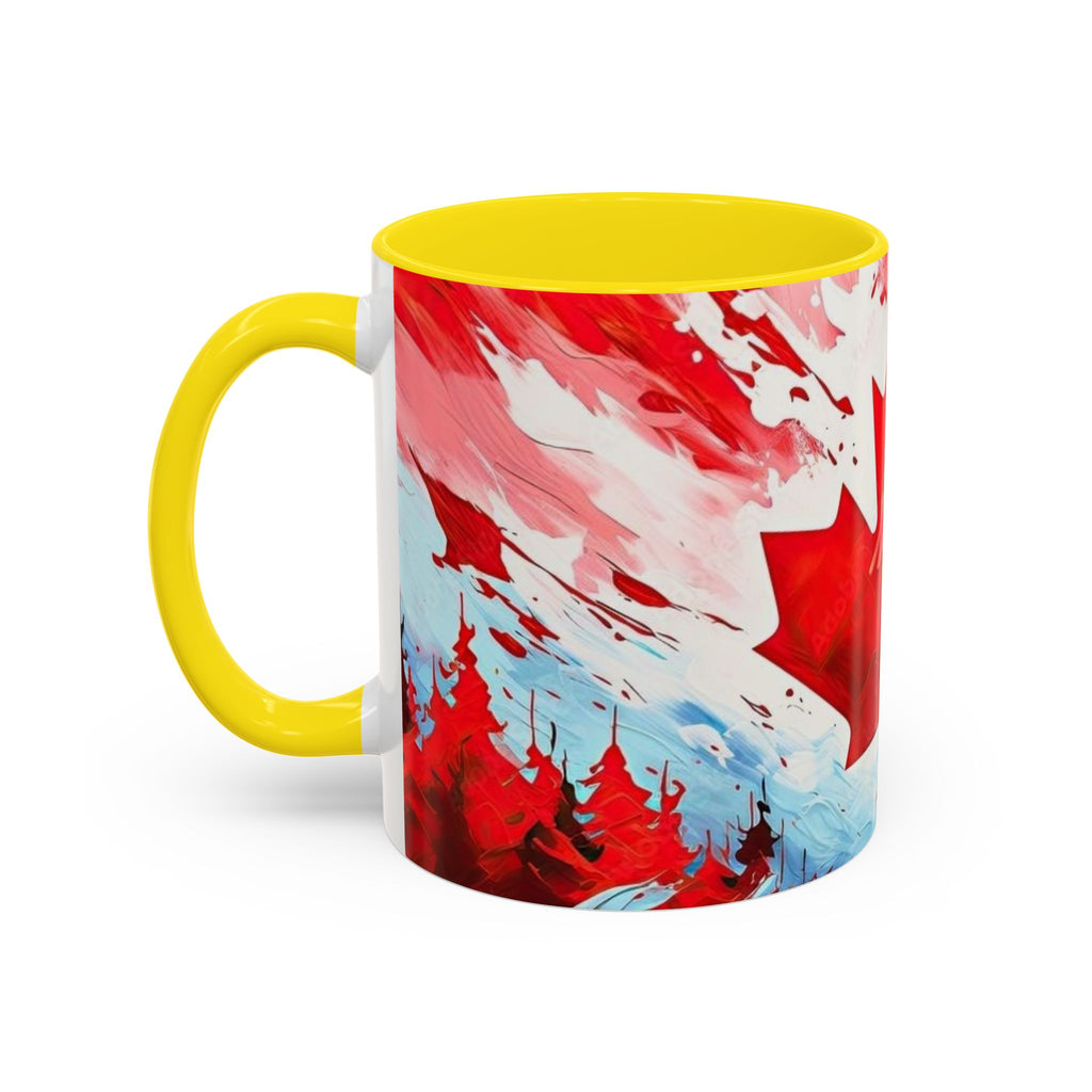 Canadian Maple Leaf Coffee Mug — Red Watercolor Canada Flag Accent Mug (11/15 oz)