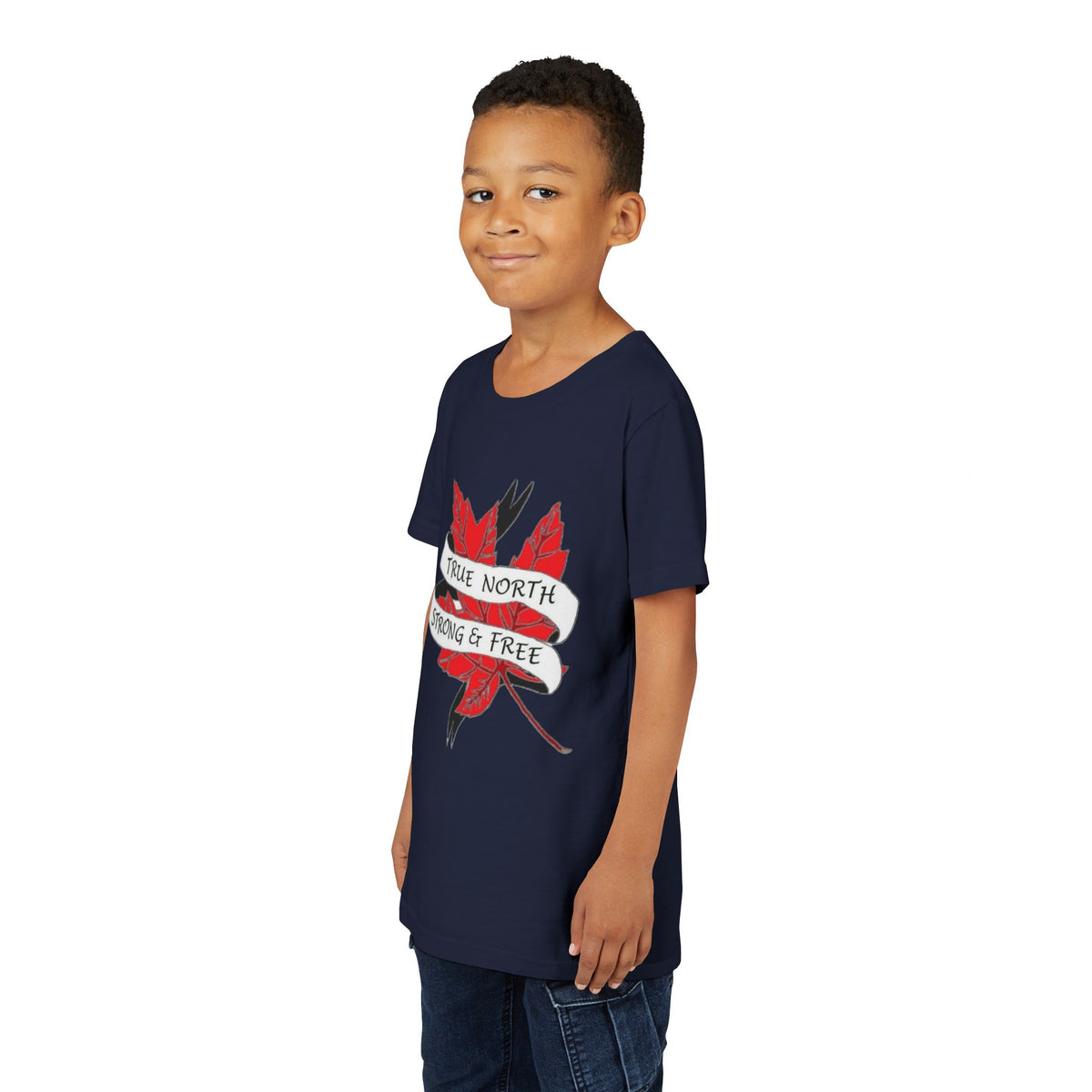 Youth T-Shirt — "True North Strong & Free" Maple Leaf Canada Pride Tee