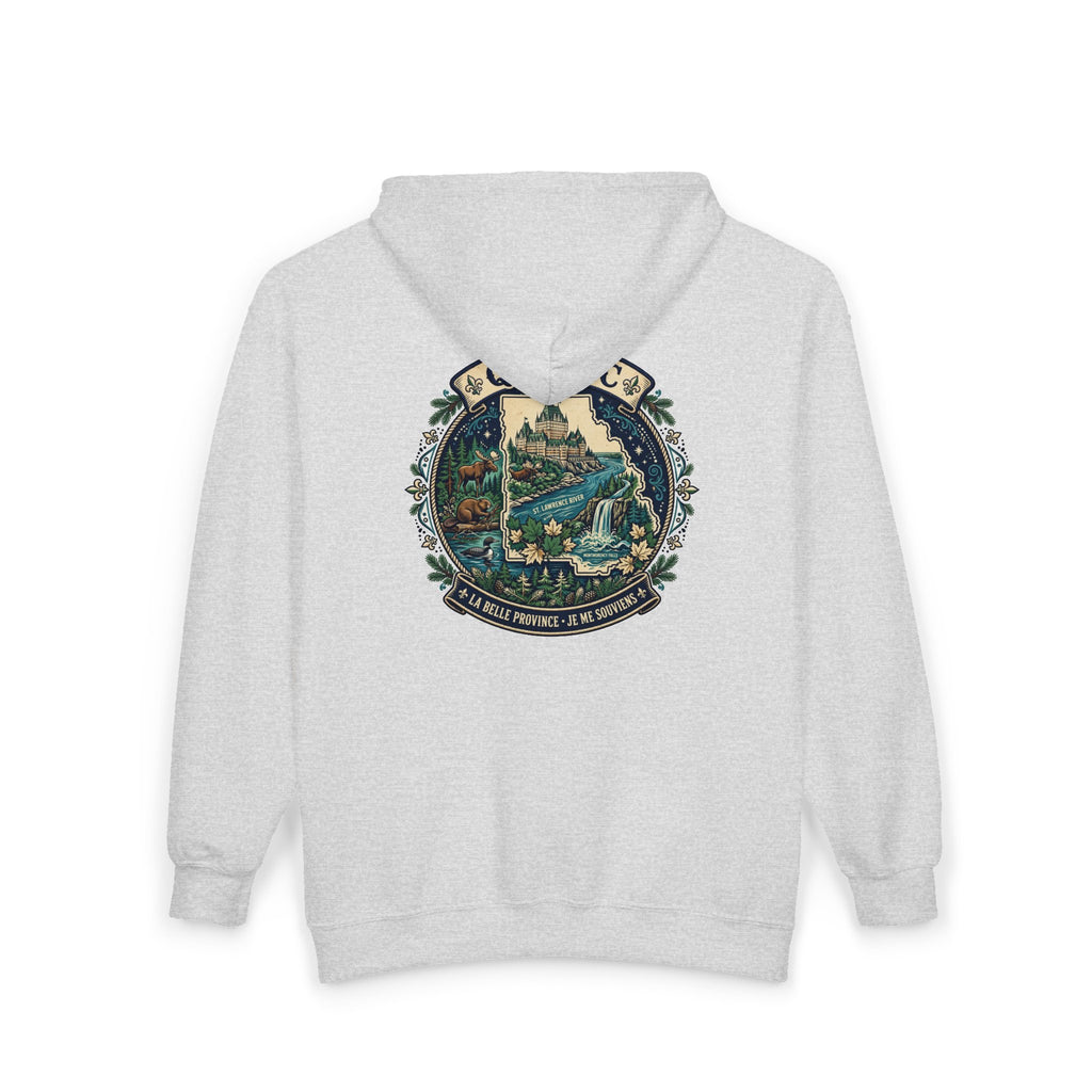 Québec Vintage Travel Hoodie — Scenic Chateau and Waterfall Souvenir Hoodie