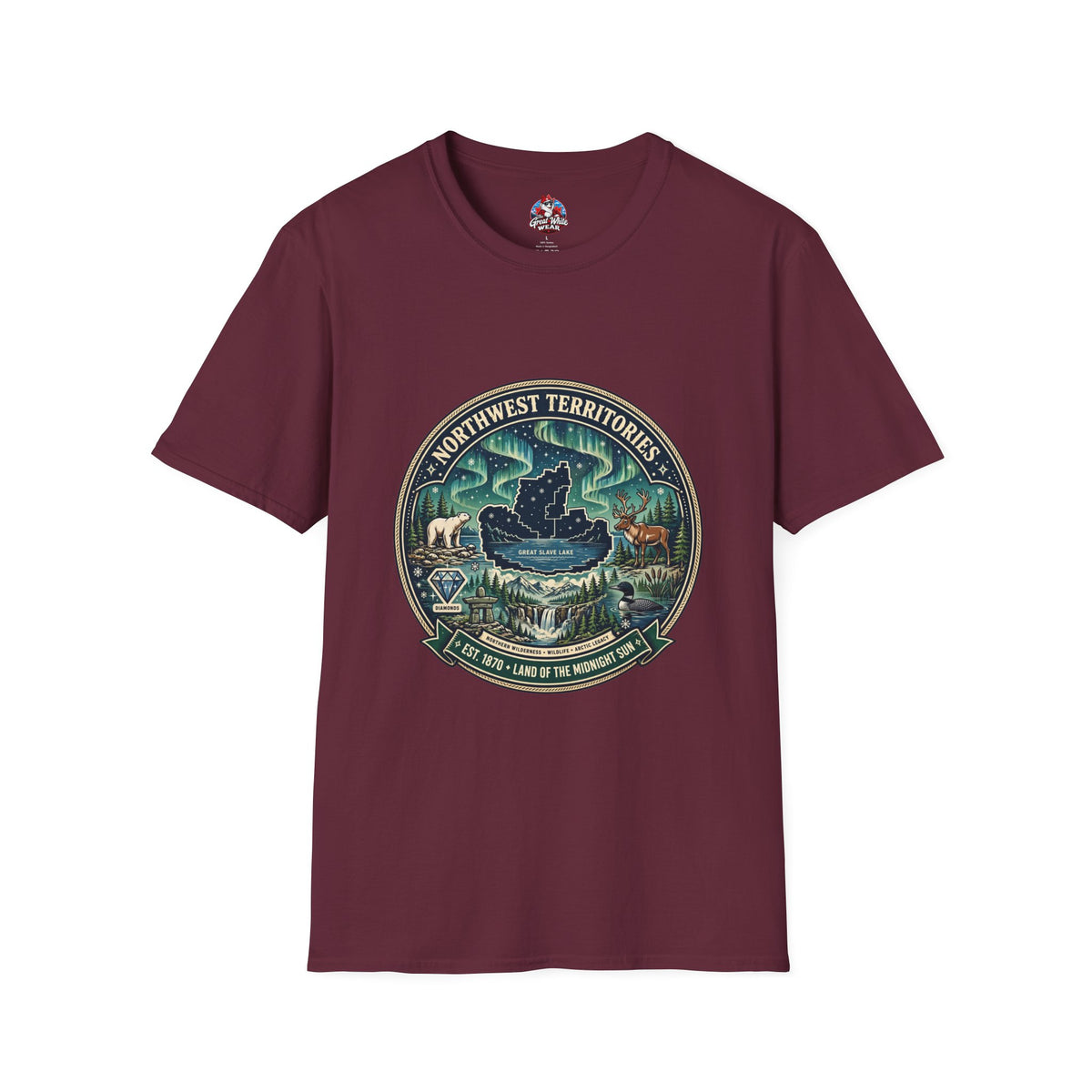 Northwest Territories Scenic T-Shirt — Aurora, Moose and Wilderness Badge