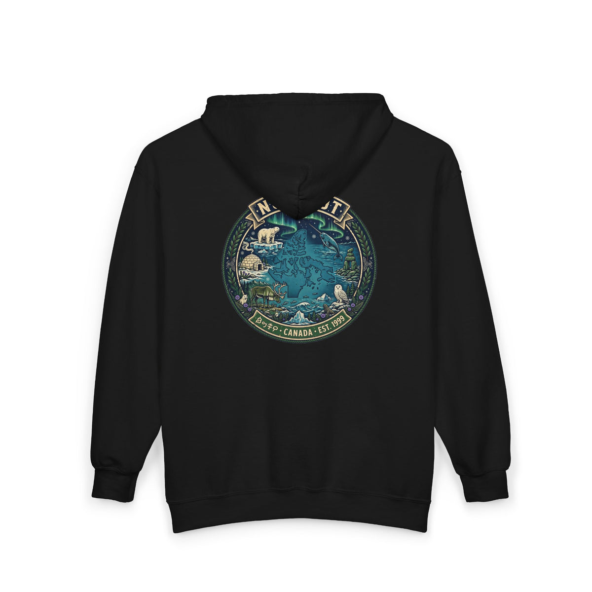 Nunavut Patch Hoodie — Arctic Wildlife and Map Graphic Hoodie