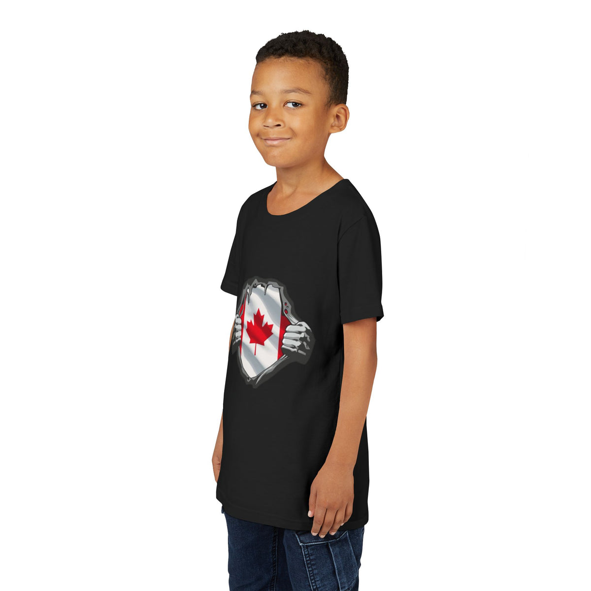 Youth Tee — Ripped Chest Canadian Flag Graphic (Canada Pride)