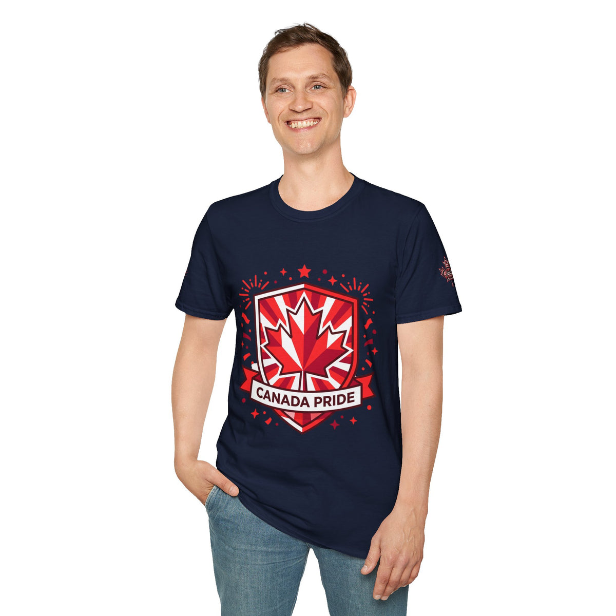 Mens Canada Pride T-Shirt — Red Maple Shield Design