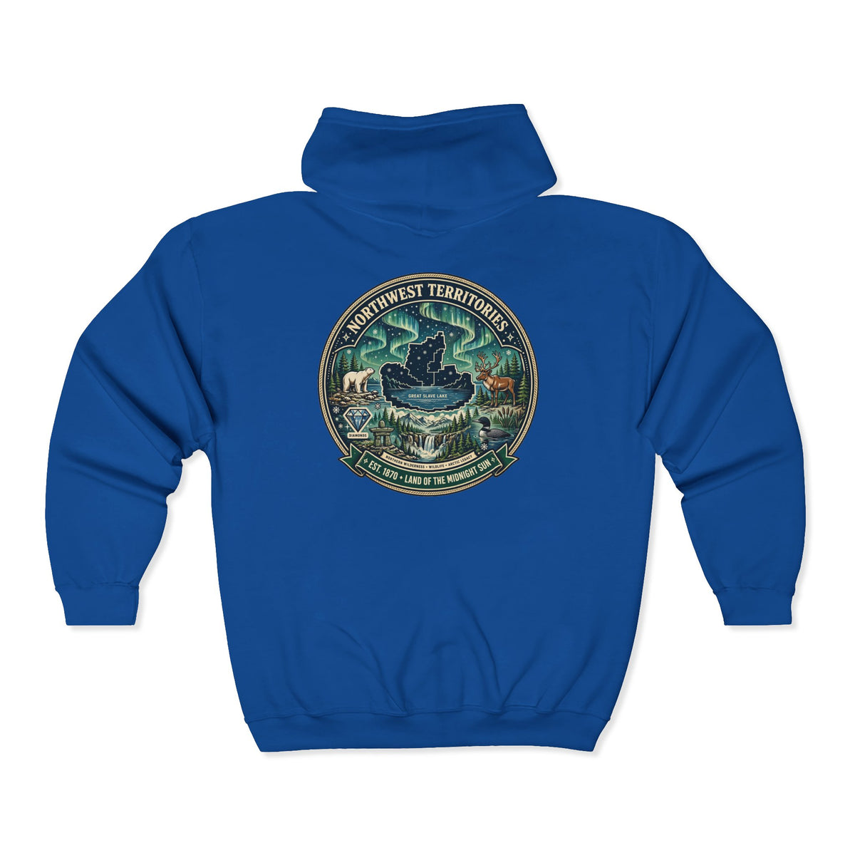 Northwest Territories Scenic Hoodie — Aurora, Moose and Wilderness Badge