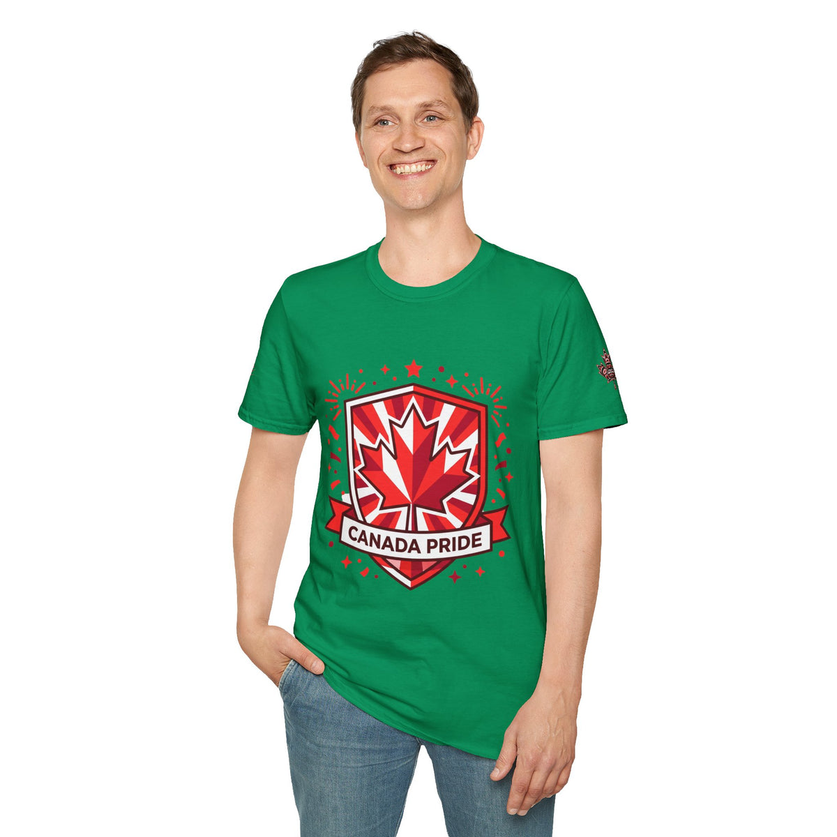 Mens Canada Pride T-Shirt — Red Maple Shield Design