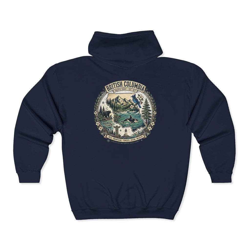British Columbia Nature Hoodie — Scenic Mountains and Orca