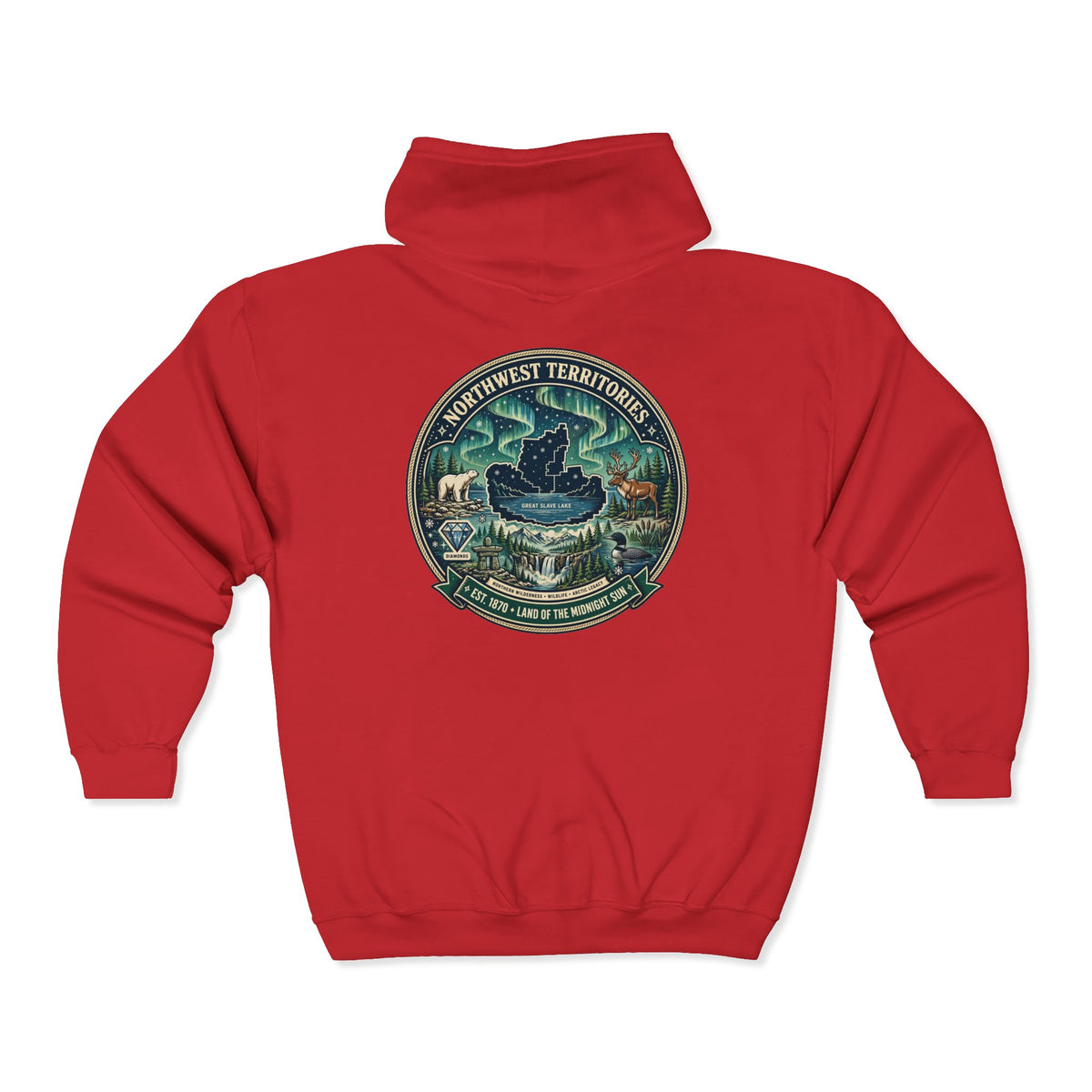 Northwest Territories Scenic Hoodie — Aurora, Moose and Wilderness Badge