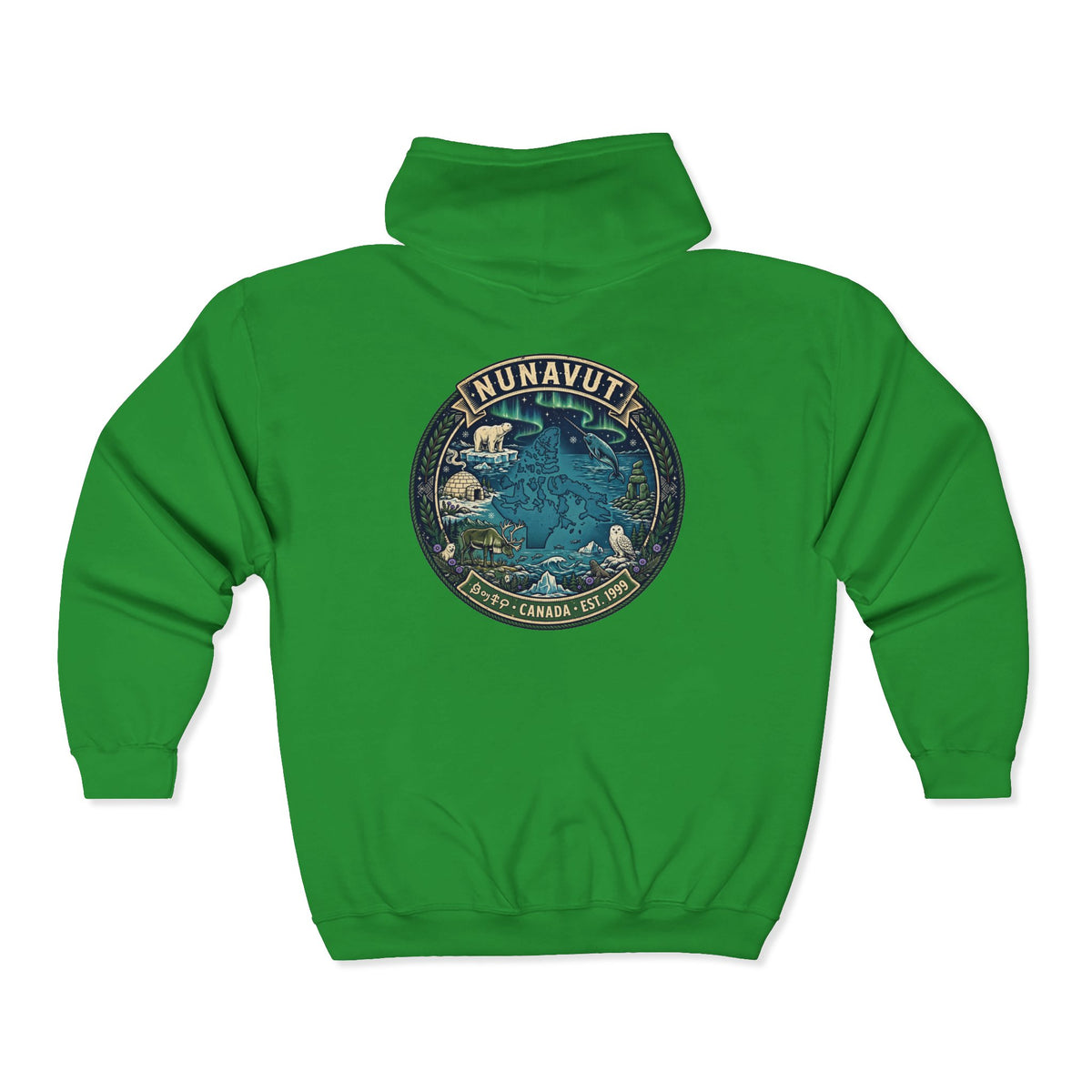 Nunavut Patch Hoodie — Arctic Wildlife and Map Graphic Hoodie