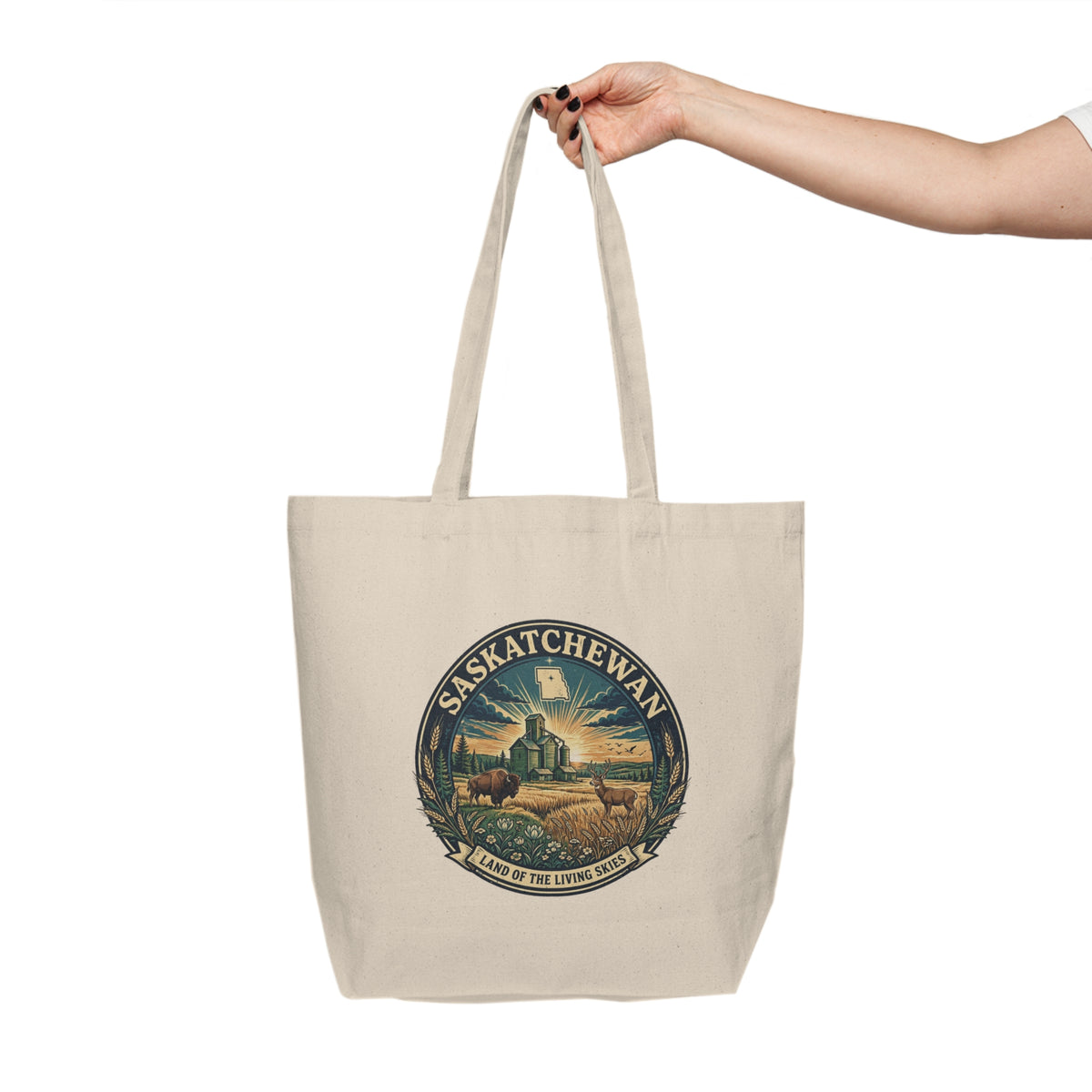 Saskatchewan Retro Landscape Canvas Tote