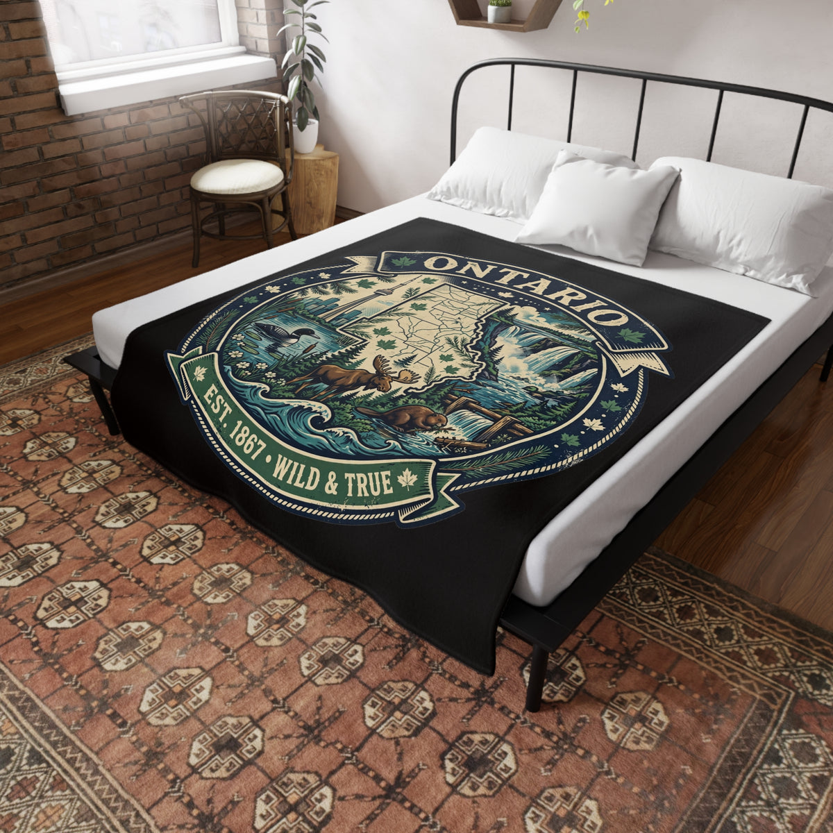 Ontario Plush Fleece Blanket — "Wild and True" Map Design (Est. 1867)
