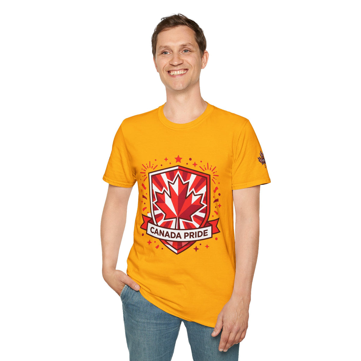 Mens Canada Pride T-Shirt — Red Maple Shield Design
