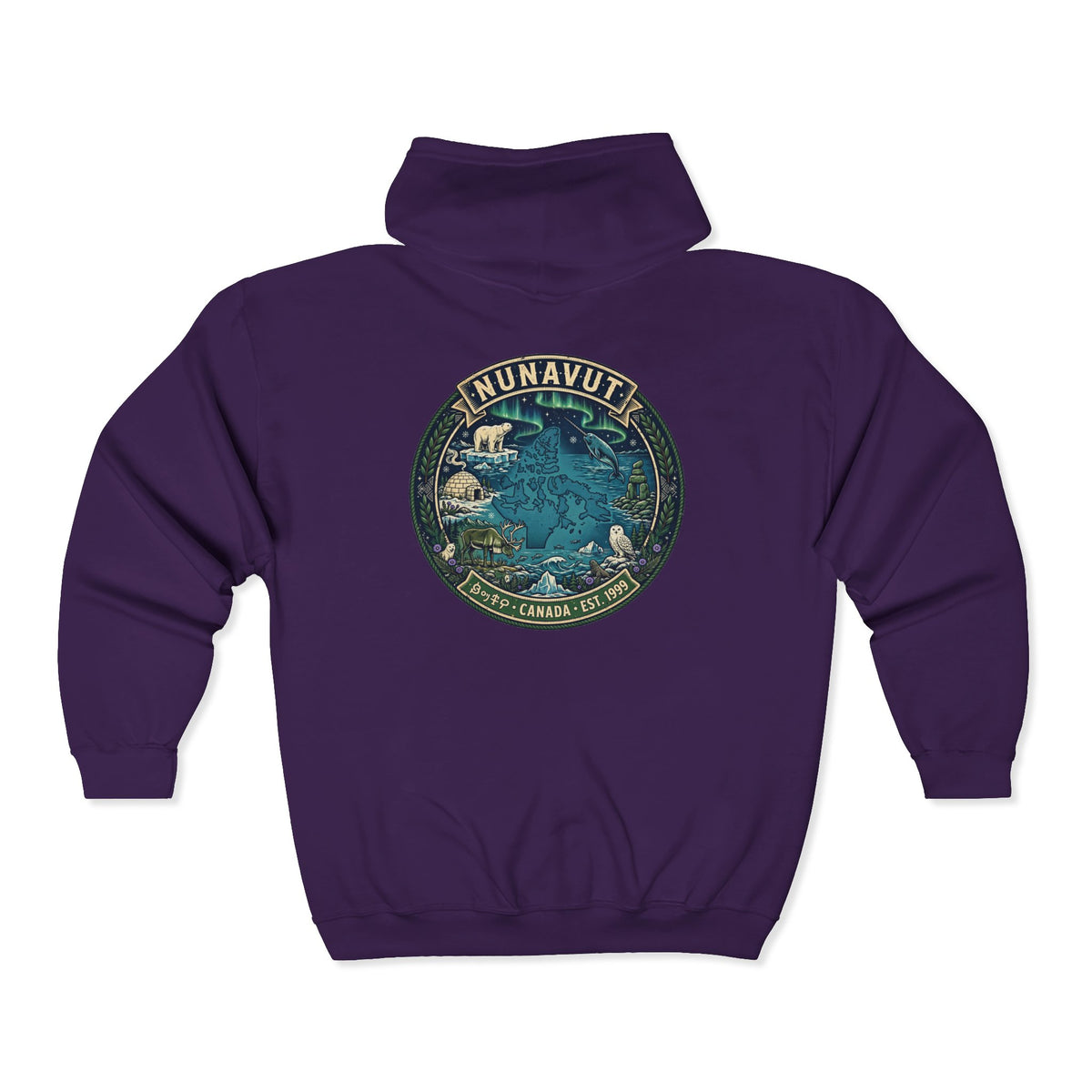 Nunavut Patch Hoodie — Arctic Wildlife and Map Graphic Hoodie