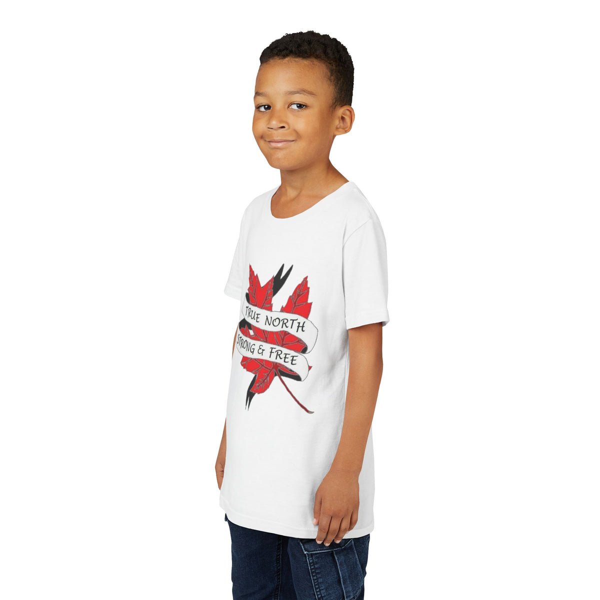 Youth T-Shirt — "True North Strong & Free" Maple Leaf Canada Pride Tee