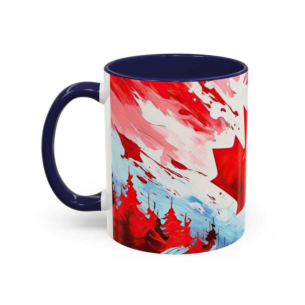 Canadian Maple Leaf Coffee Mug — Red Watercolor Canada Flag Accent Mug (11/15 oz)