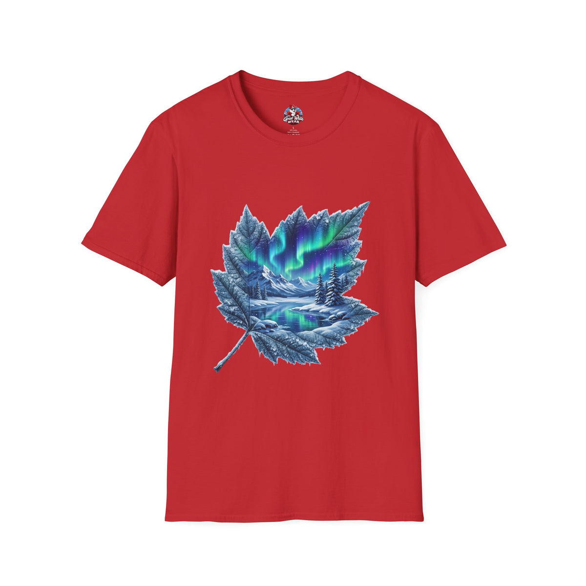 Womens Aurora Maple Leaf Tee — Northern Lights Nature T-Shirt