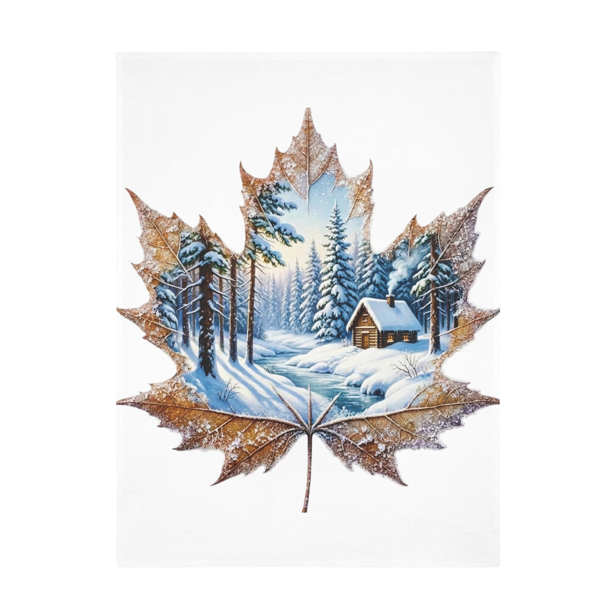 Winter Cabin Maple Leaf Plush Fleece Blanket