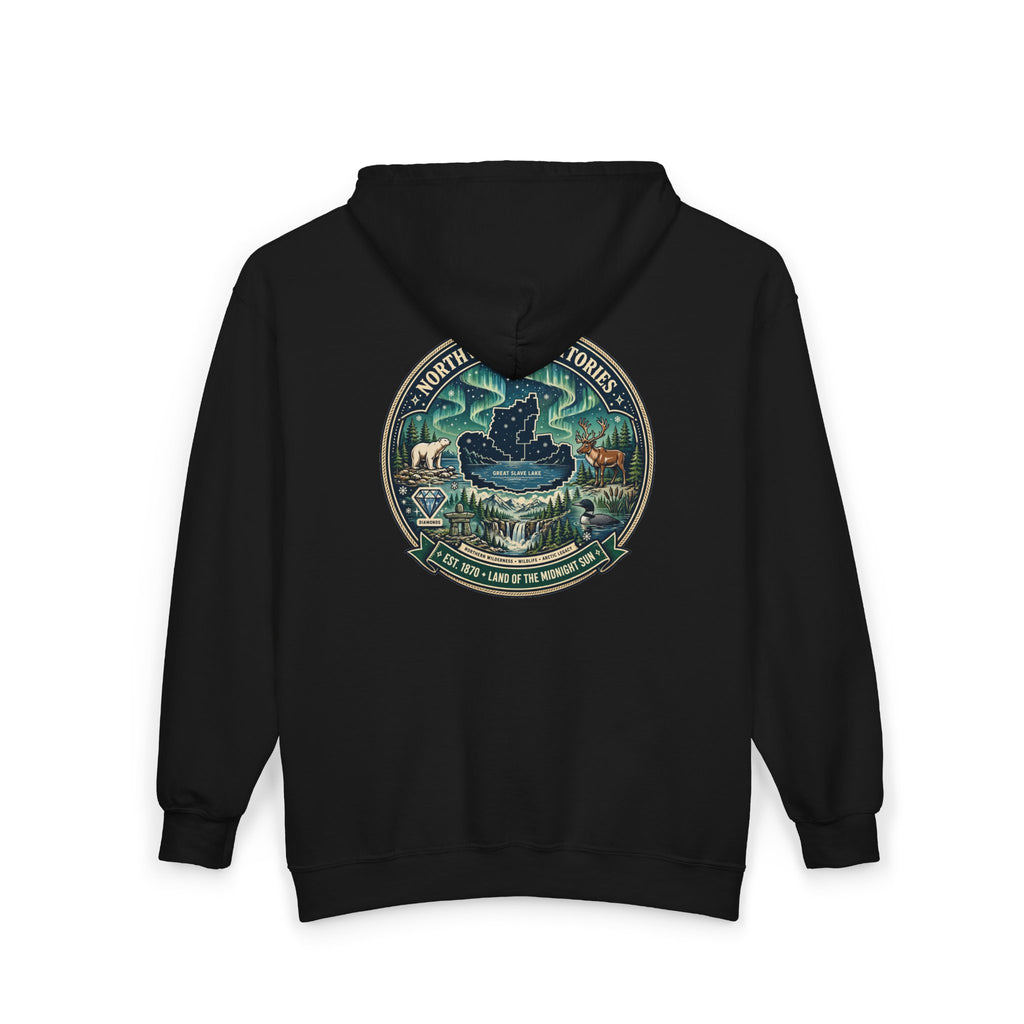 Northwest Territories Scenic Hoodie — Aurora, Moose and Wilderness Badge