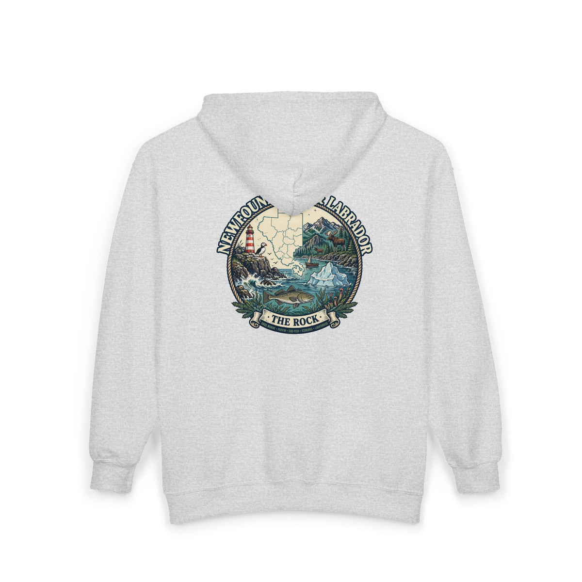 Newfoundland and Labrador 'The Rock' Graphic Hoodie — Coastal Lighthouse Travel Hoodie