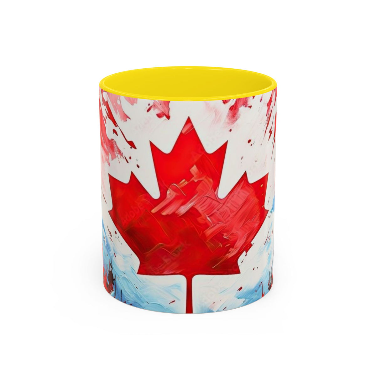 Canadian Maple Leaf Coffee Mug — Red Watercolor Canada Flag Accent Mug (11/15 oz)